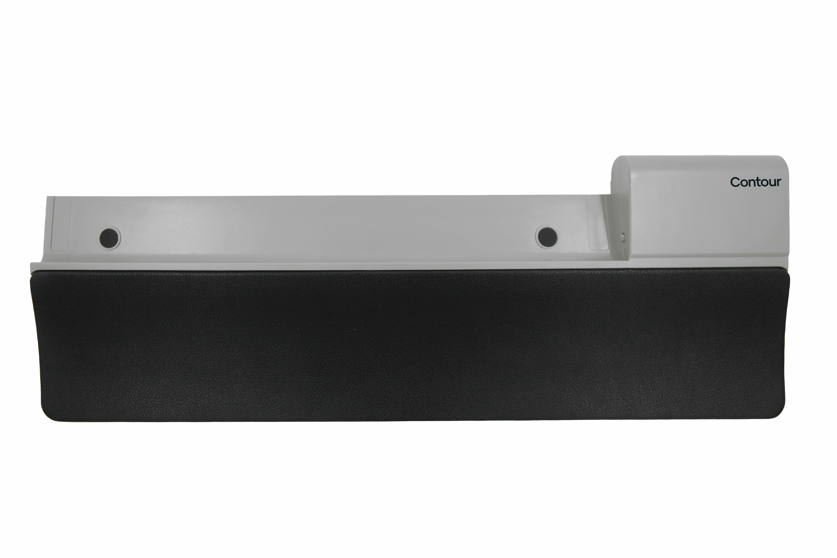 Szara i czarna podpórka pod nadgarstki z logo Contour, na białym tle.