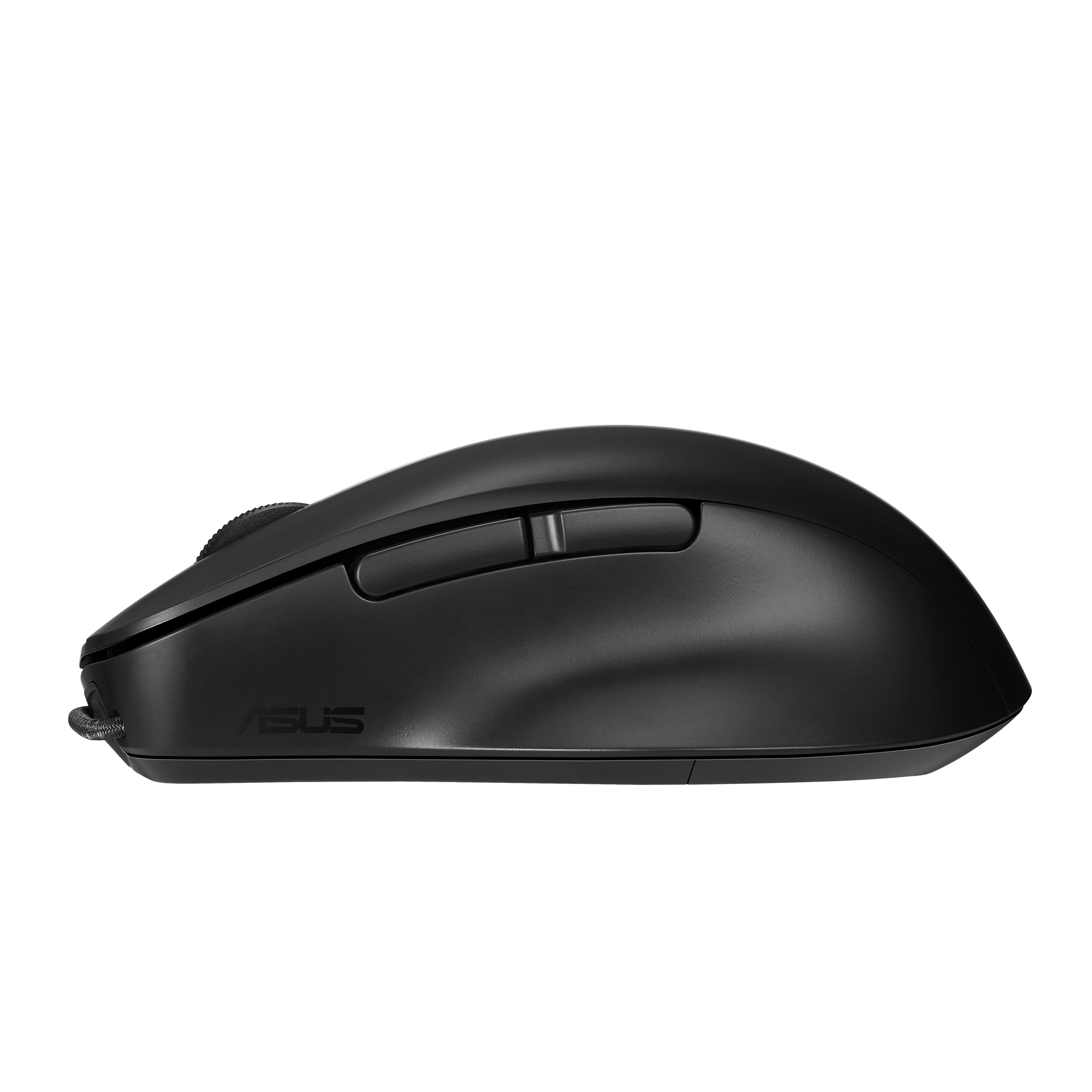 Mouse nero con logo e cavo.