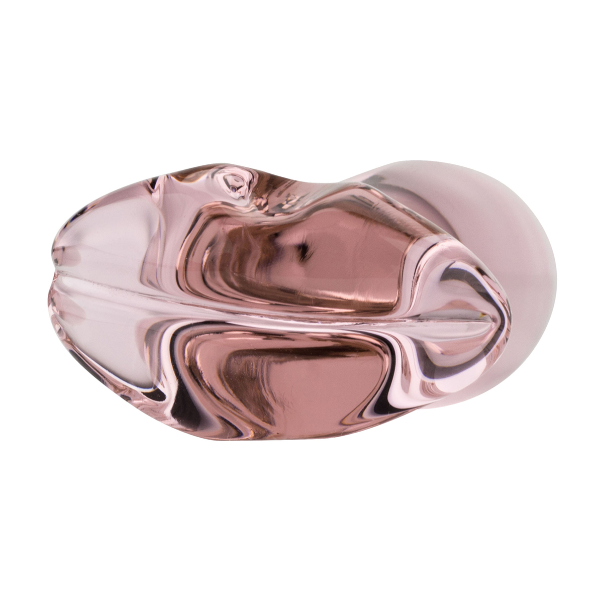 Klares Glasobjekt mit rosa Farbton, das einem Wassertropfen ähnelt.