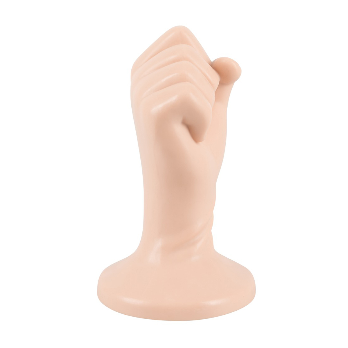 Ein beigefarbenes, handförmiges Sexspielzeug.