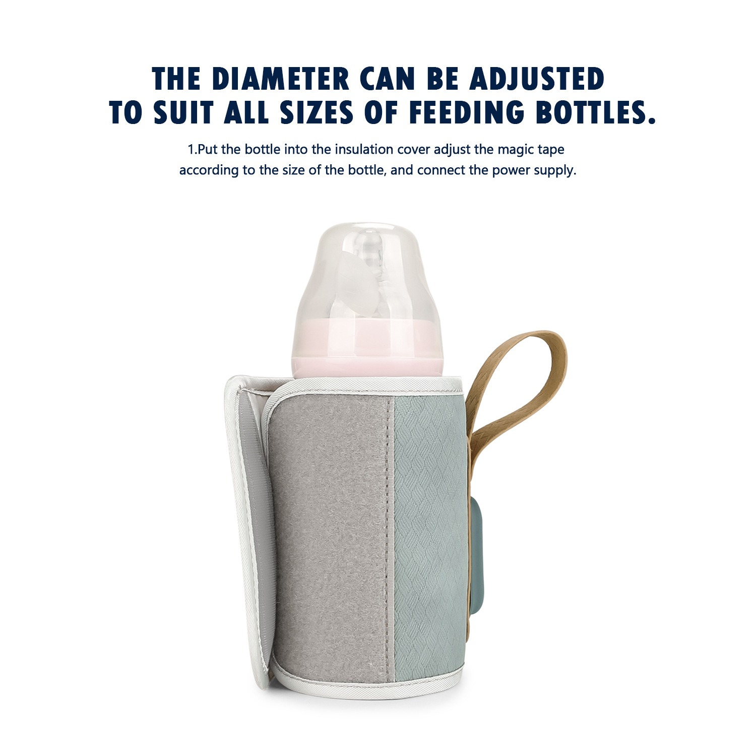 Eine Babyflasche befindet sich in einer isolierten Hülle. Die Hülle ist geöffnet und zeigt die Flasche und einen Griff.