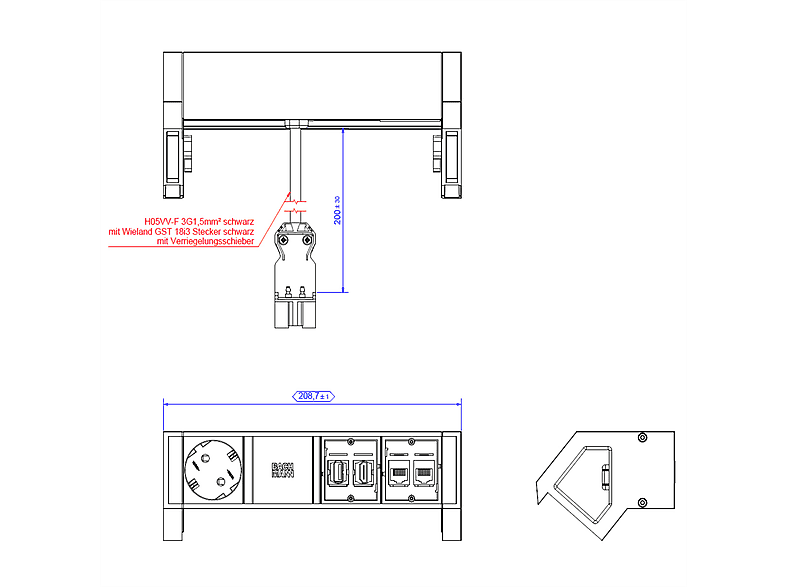 Bachmann Loop IN Verteiler – 1x CEE7/3 Steckdose Mit Kinderschutz, 2m Kabel & CEE7/7 Stecker, Weiß