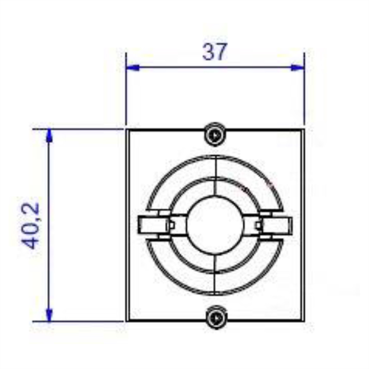 Dessin technique d'un élément circulaire avec dimensions, lignes noires sur blanc.