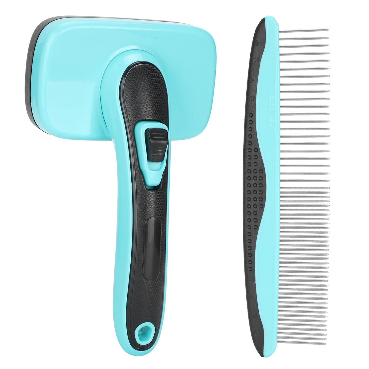 Tierkamm mit blauem und schwarzem Griff. Zweiseitiges Design mit feinen Metallzähnen.