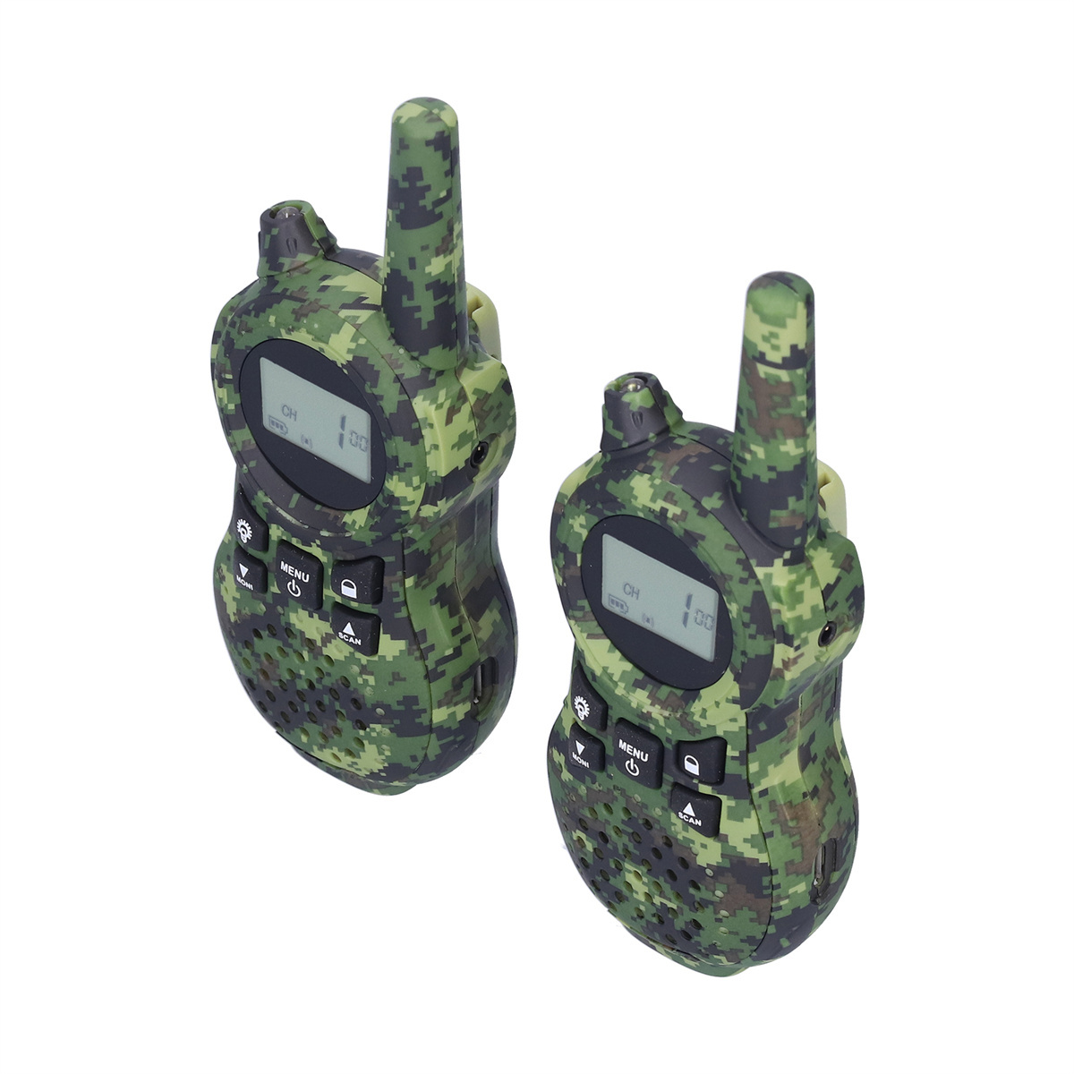 Zwei Tarnfarben-Walkie-Talkies.