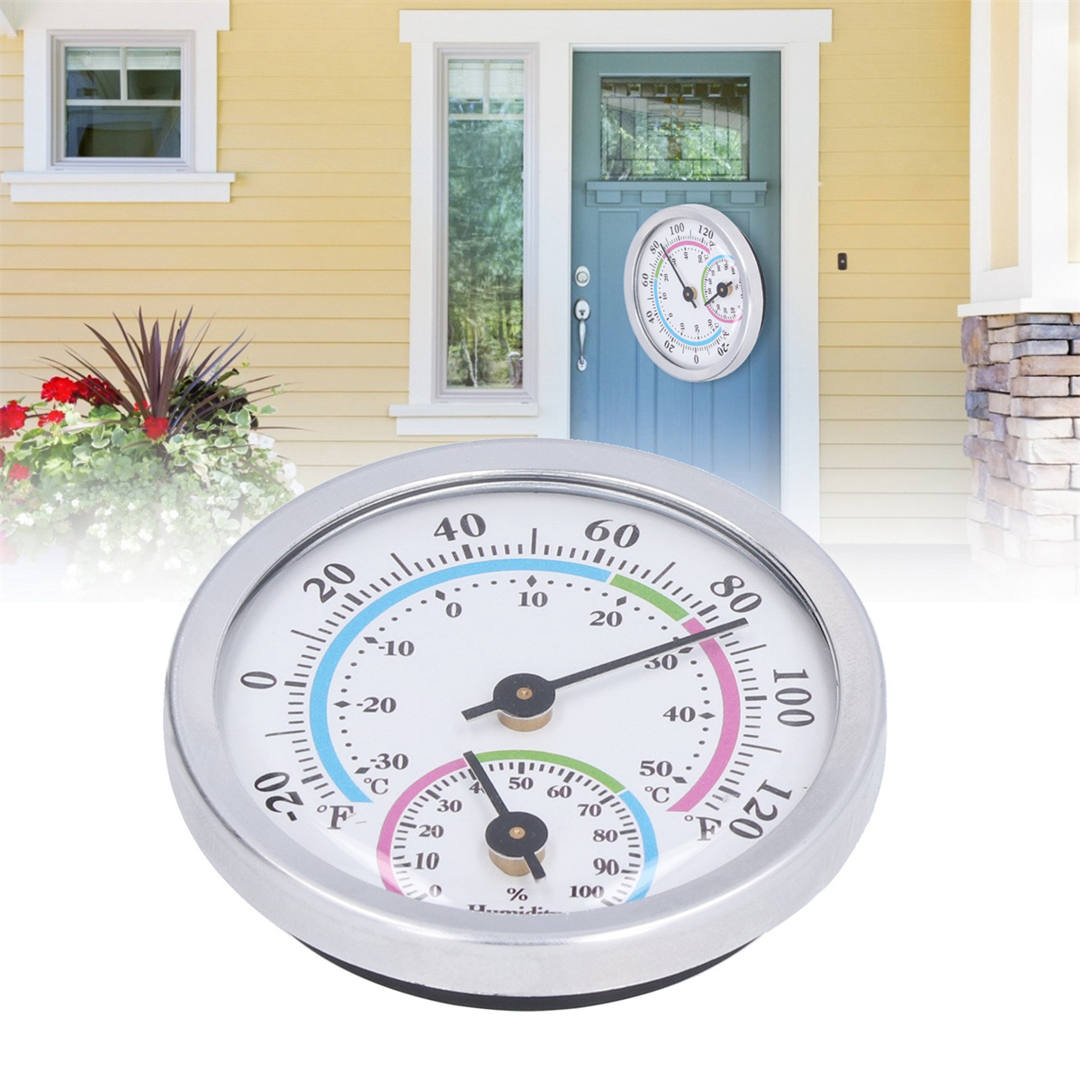 Ein Thermometer vor einem Haus.