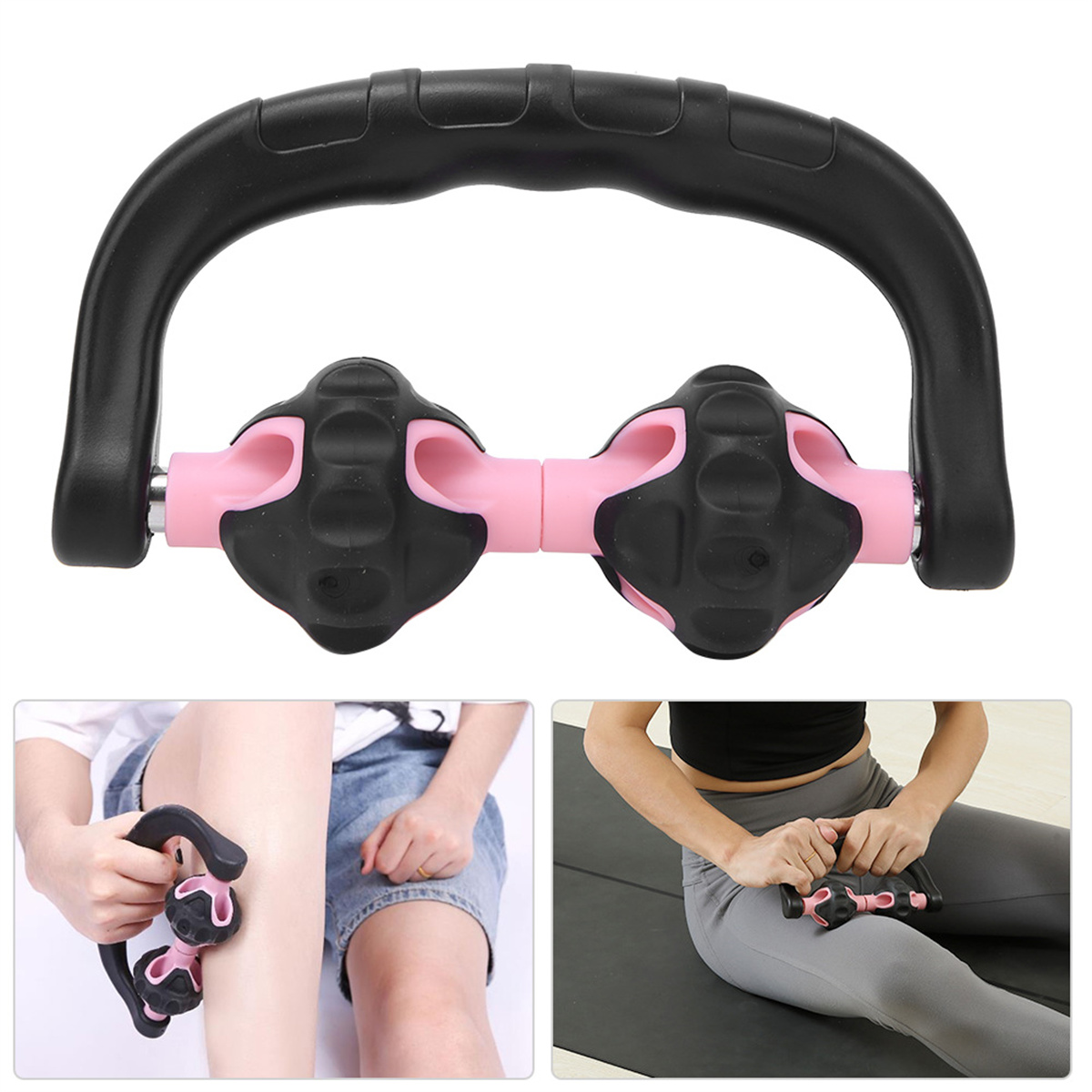 Rosa-schwarze Massagerolle mit Benutzerdemonstrationen.
