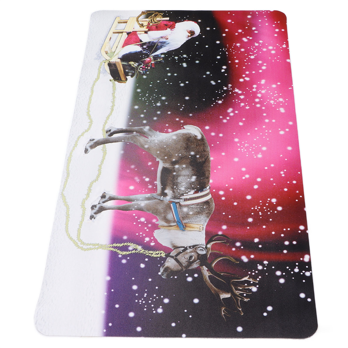 Weihnachtliche Matte mit Rentieren und dem Weihnachtsmann in einem Schlitten.