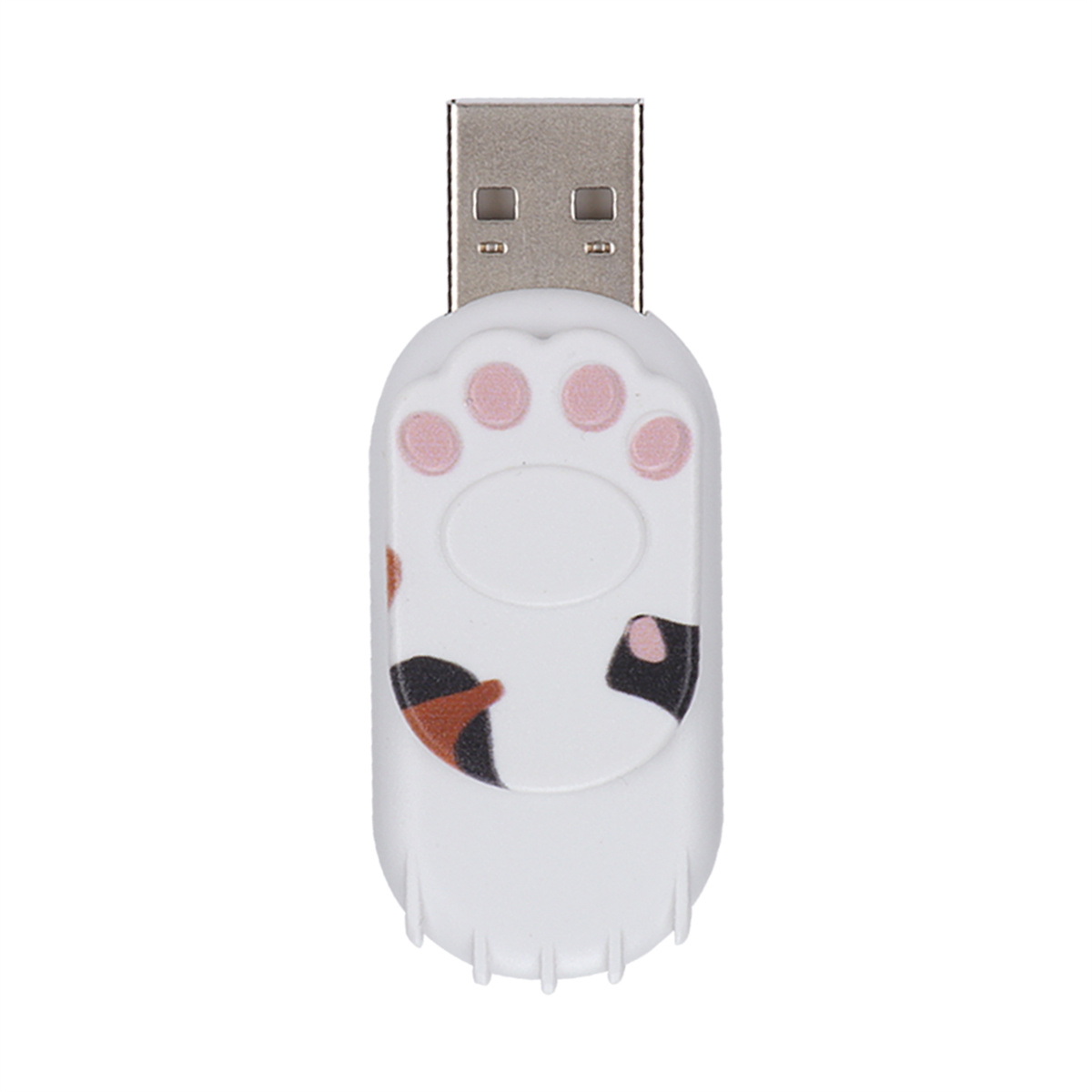 Weißer USB-Stick mit Katzenpfoten-Design. USB-Anschluss oben.