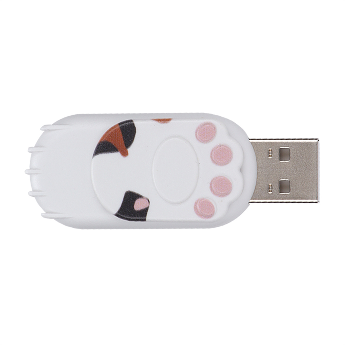 Weißer USB-Stick in Form einer Katzenpfote mit USB-Anschluss.