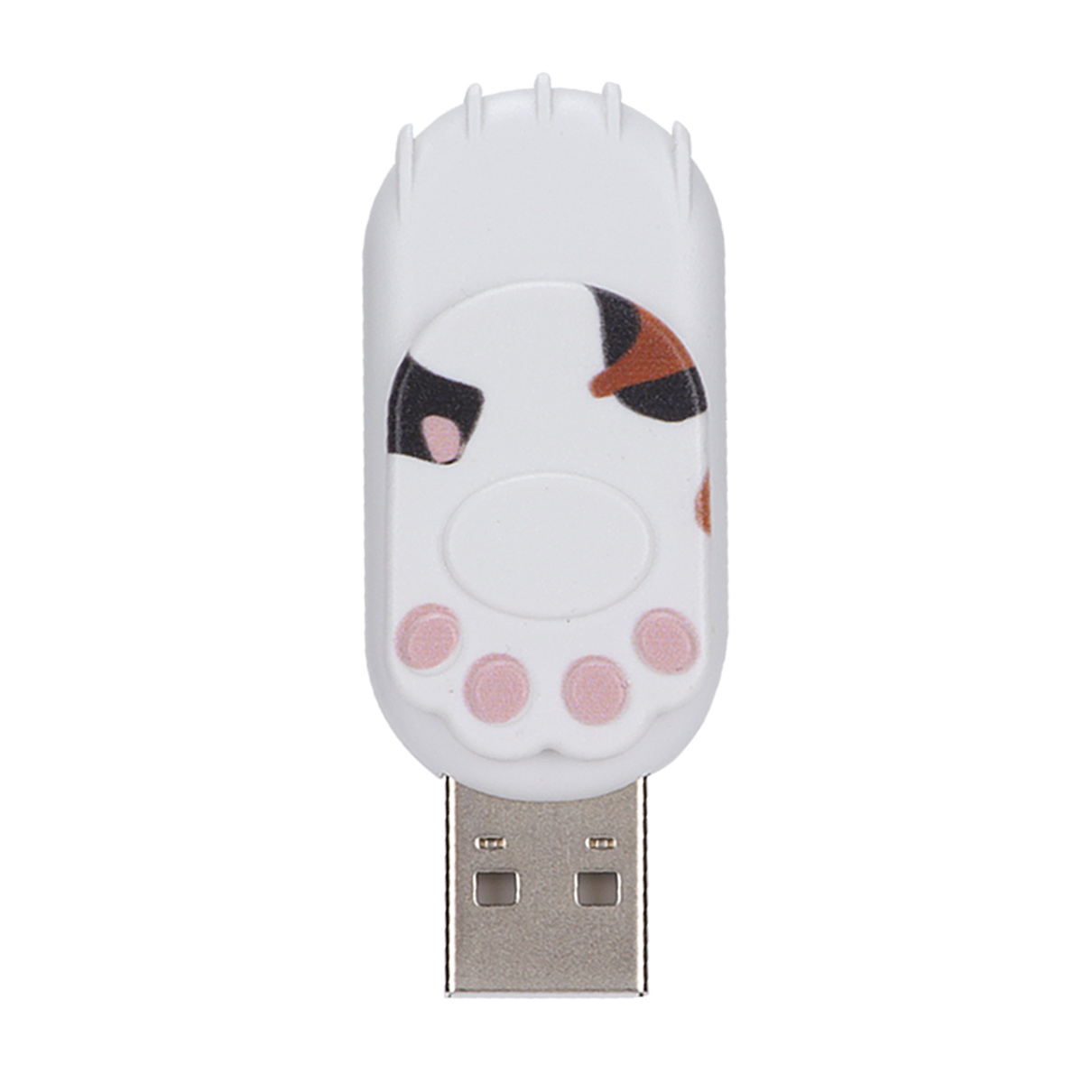 USB-Stick in Form einer Katzenpfote, mit weißer Basis und Anschluss. Die Pfote hat rosa Pads.