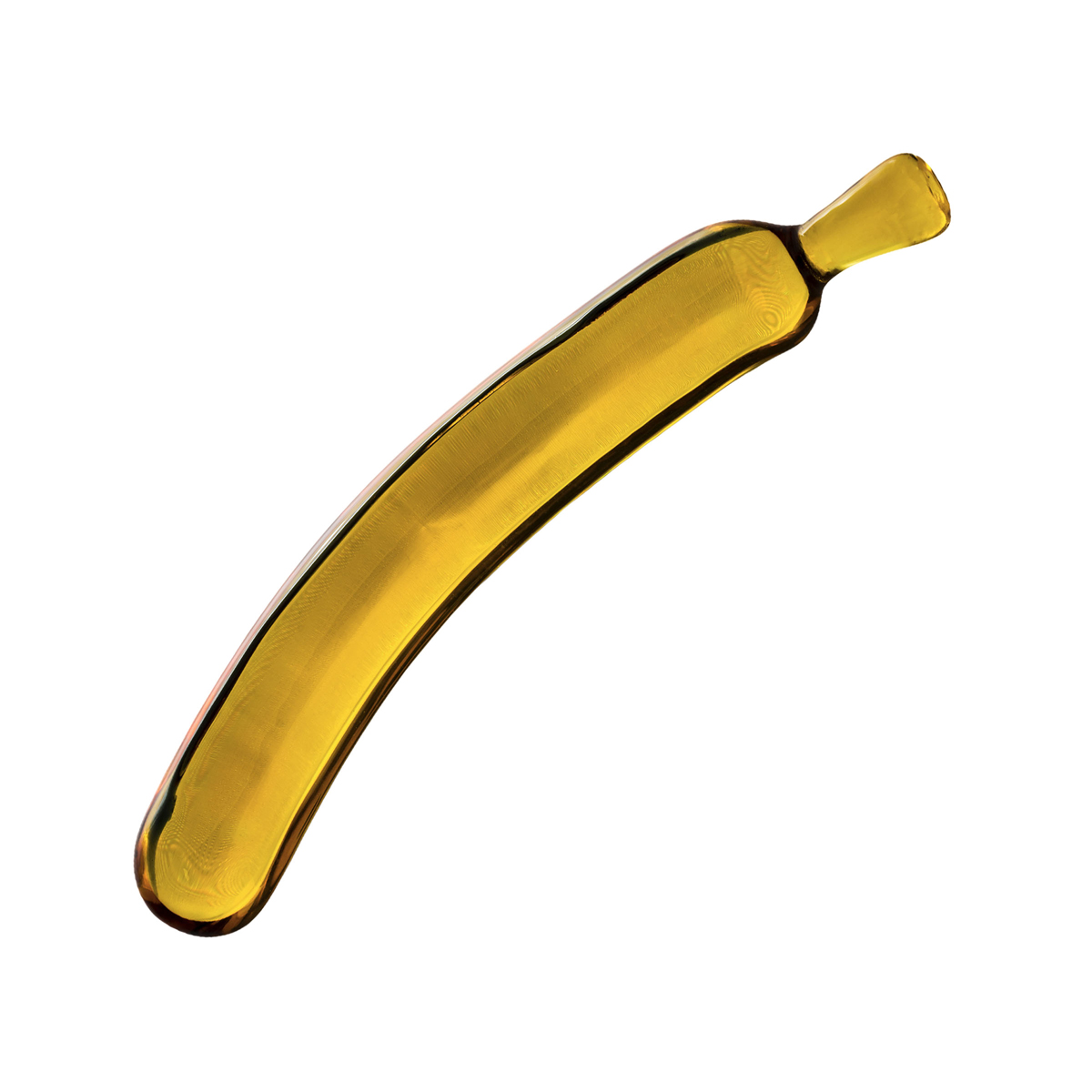 Gelb-bananenförmiges Objekt mit schwarzem Umriss, von oben gesehen. Isoliert auf weißem Hintergrund.