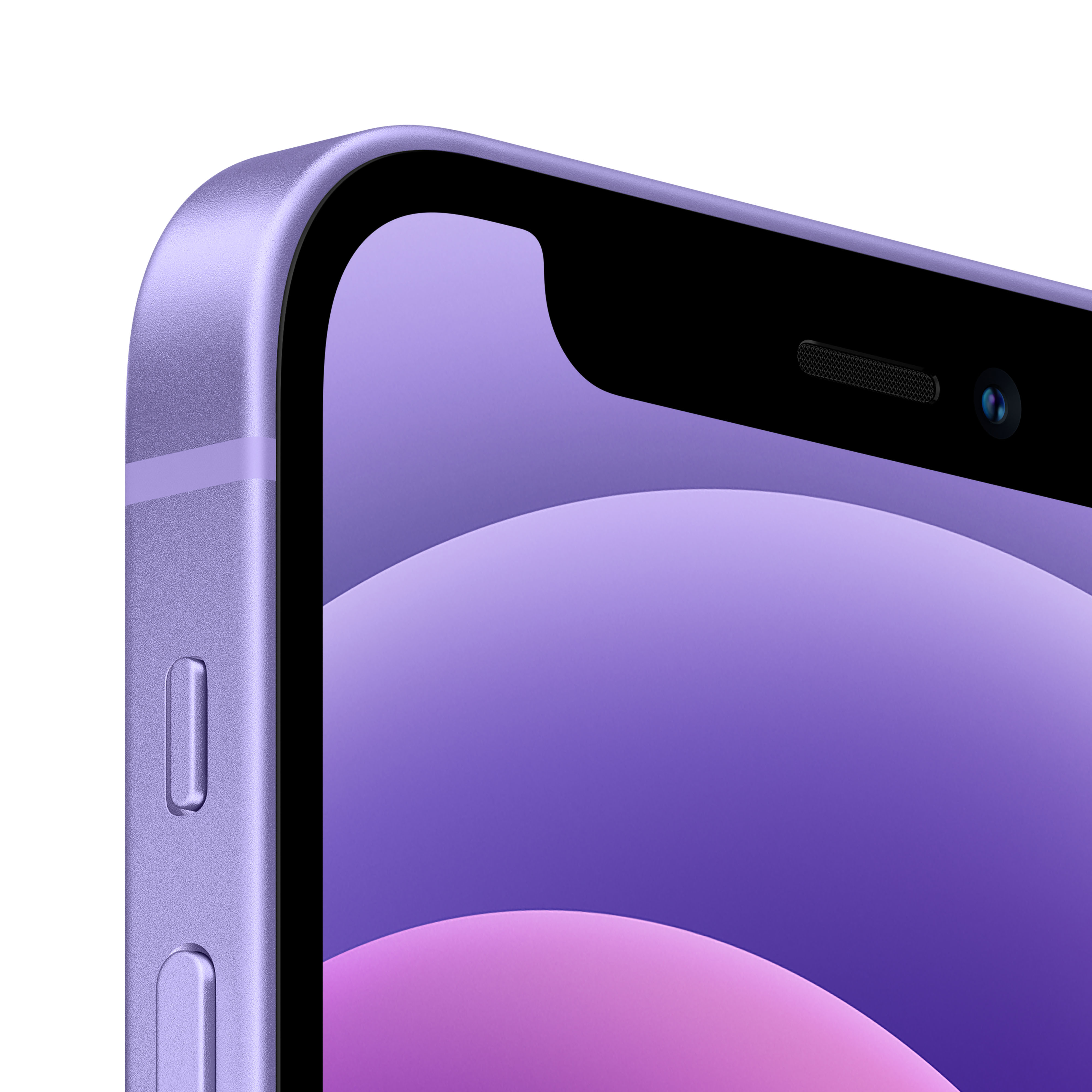 Fioletowy smartfon, zbliżenie na ekran i głośnik na białym tle.
