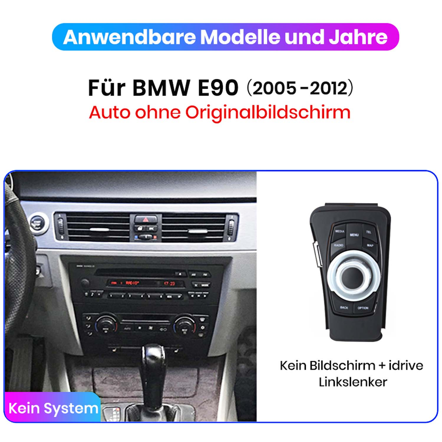 Diagramm eines Armaturenbretts, mit Text auf Deutsch, der die Modellkompatibilität angibt.