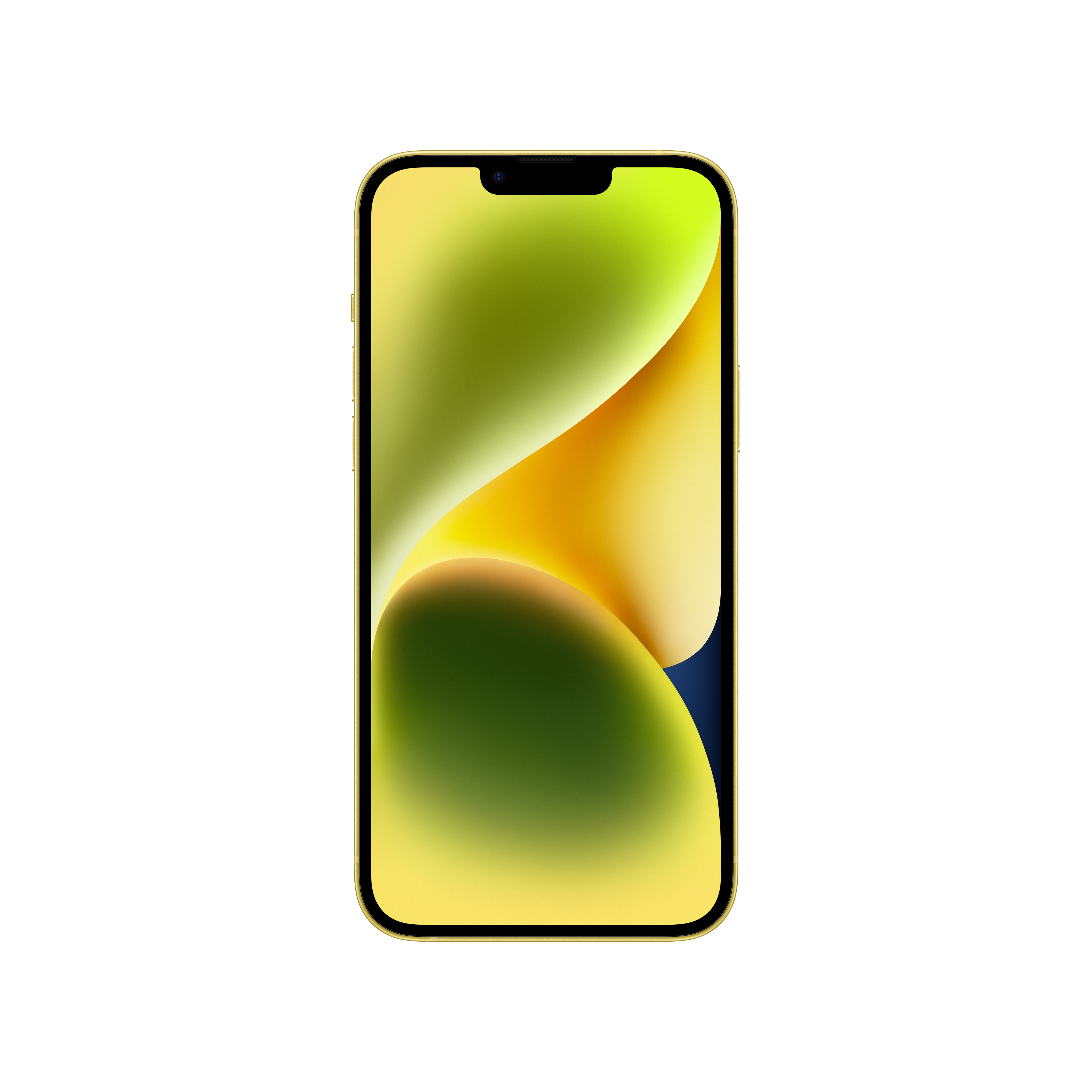 Un iPhone dorado con pantalla colorida. Fondo blanco. Diseño moderno.