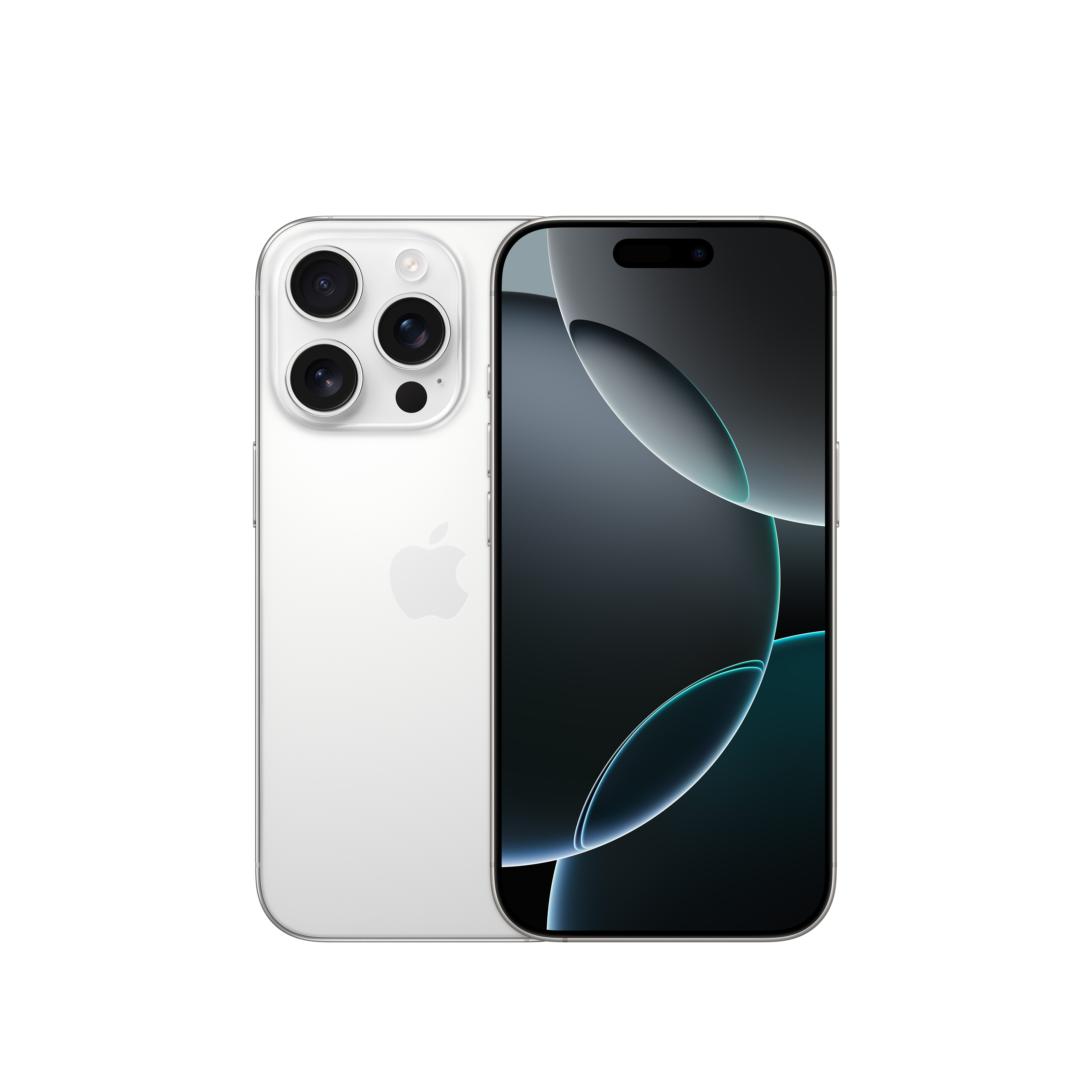 Biały telefon z dwoma aparatami. Ekran pokazuje gradient. Tło jest białe.