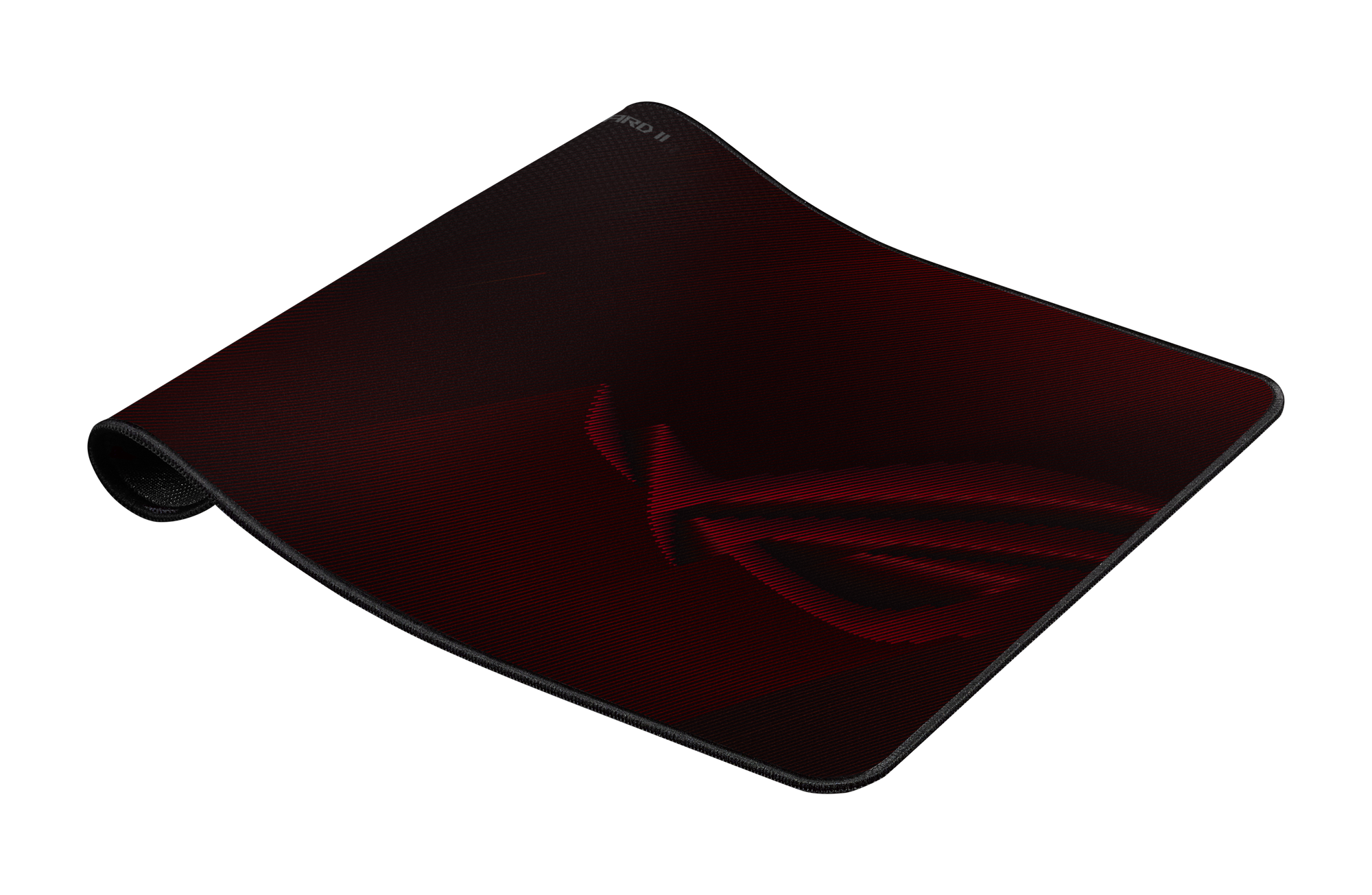 Red and black ROG gaming mousepad on a black background.