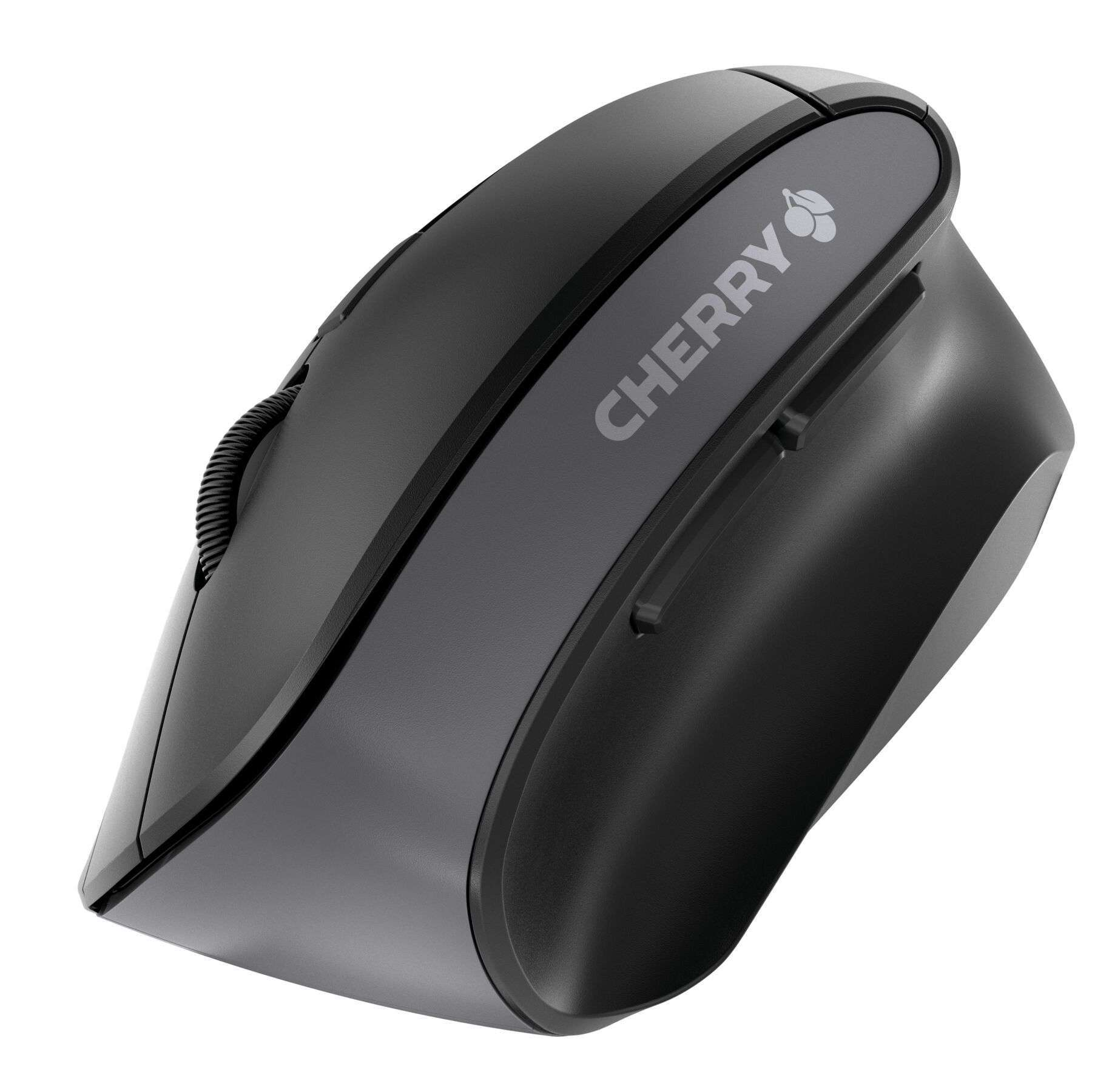 Black CHERRY mouse. It is an ergonomic design with a scroll wheel and buttons.