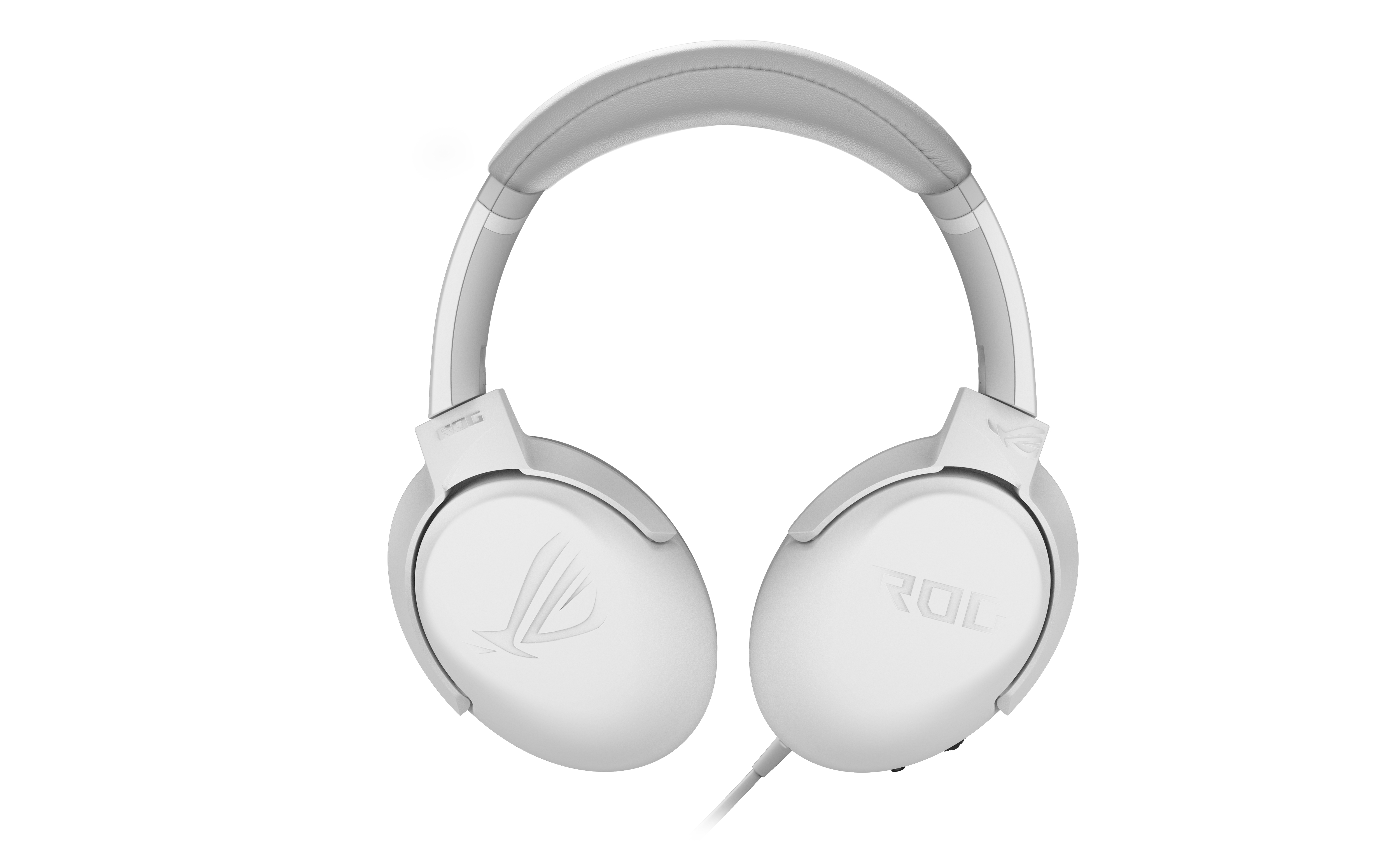 Auriculares blancos con el logotipo ROG, diadema y auriculares blancos.