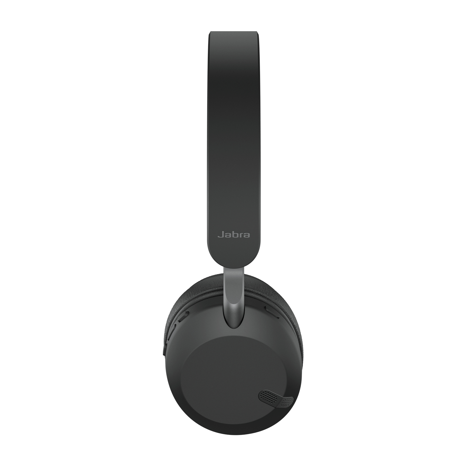 Schwarze Kopfhörer mit Nackenbügel. Sie haben das Jabra-Logo.