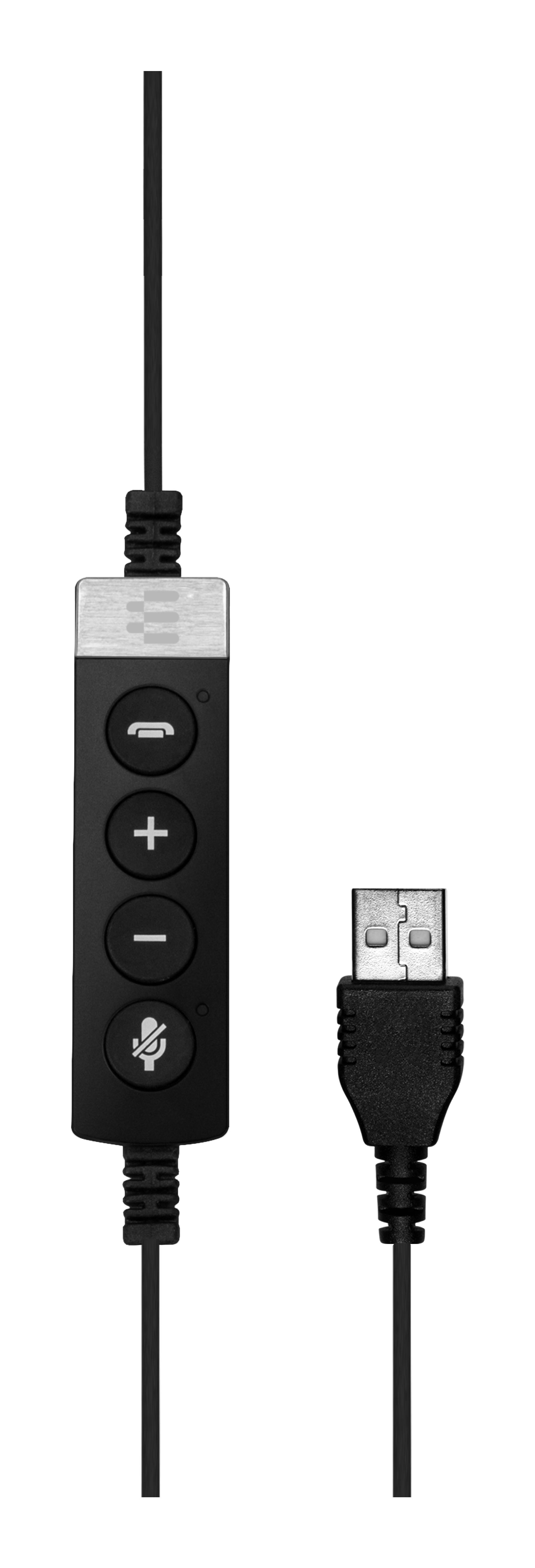 Czarny panel sterowania z przyciskami i złączem USB na białym tle.