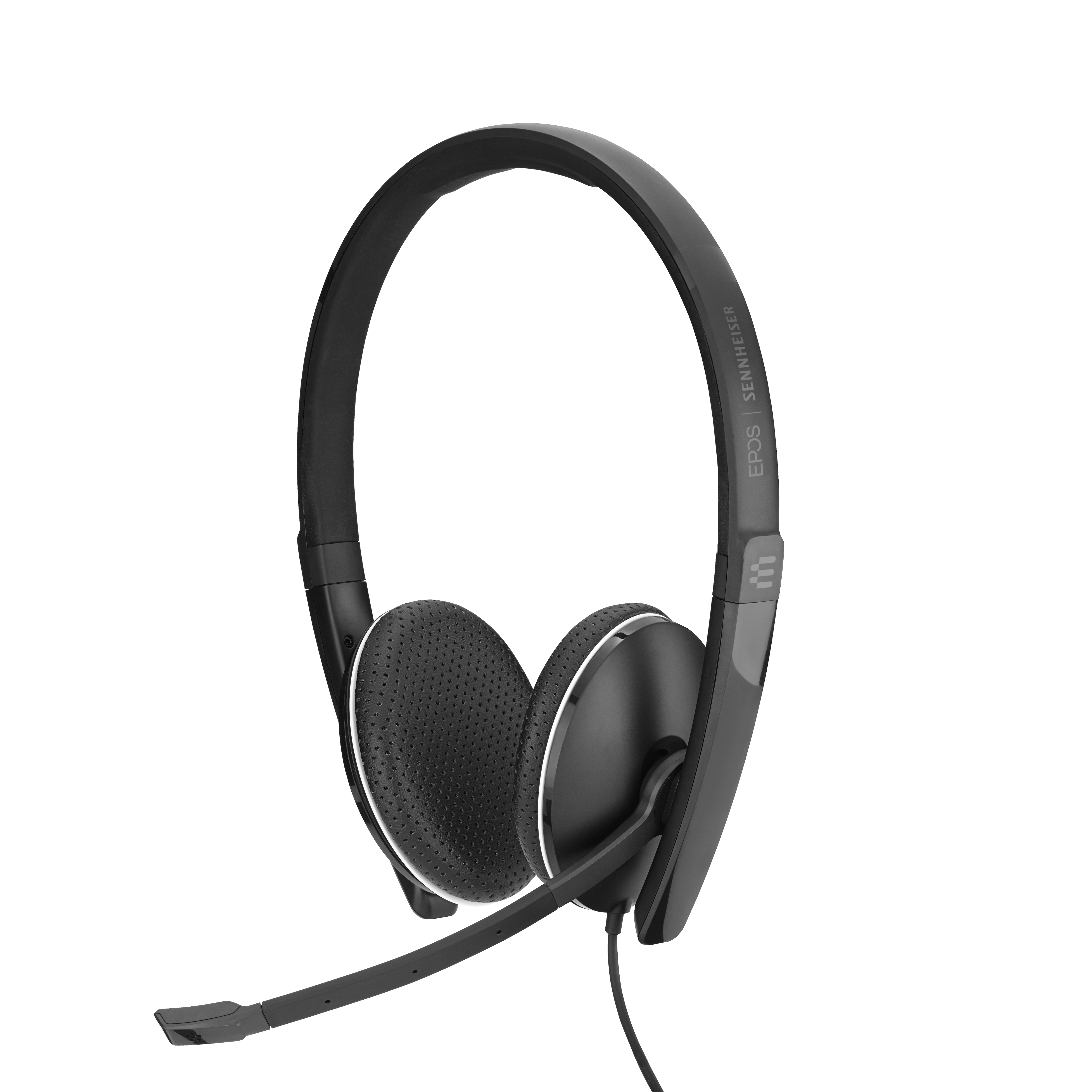 Schwarzes EPOS-Headset mit Mikrofon. Das Headset hat kreisförmige Ohrmuscheln und ein Kopfband.