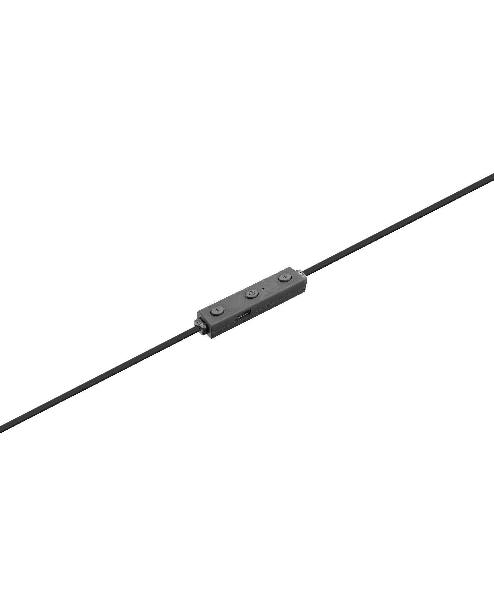 Control en línea para auriculares, con botones de volumen y función, en cable negro.