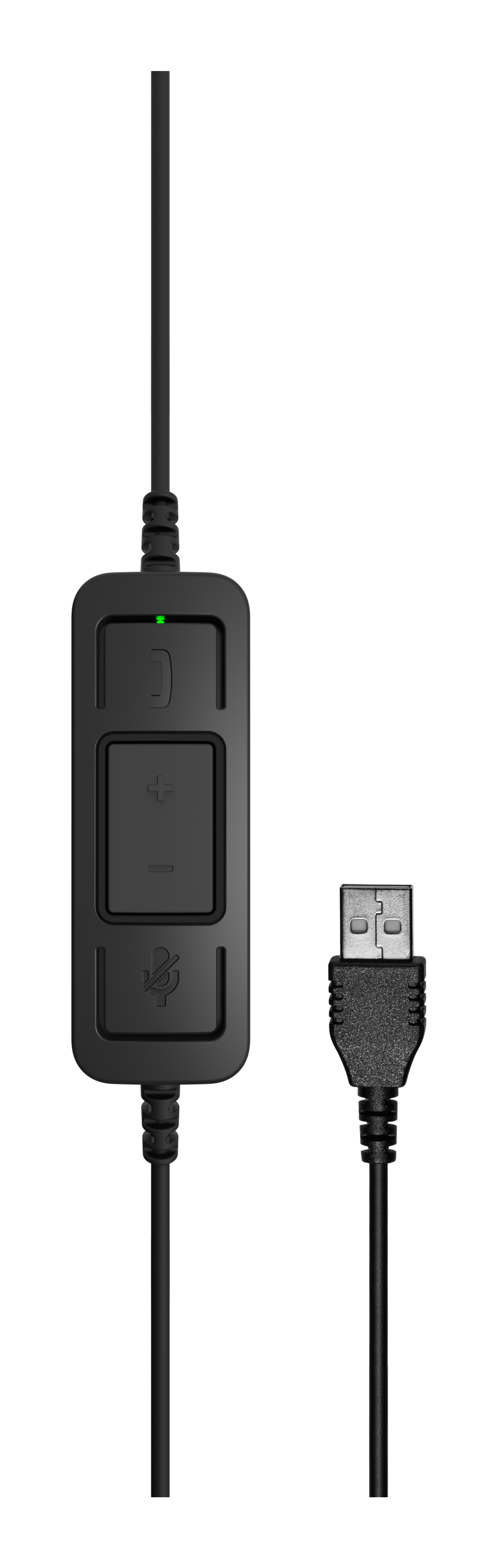 Czarny kontroler w linii z przyciskiem głośności i złączem USB-A.