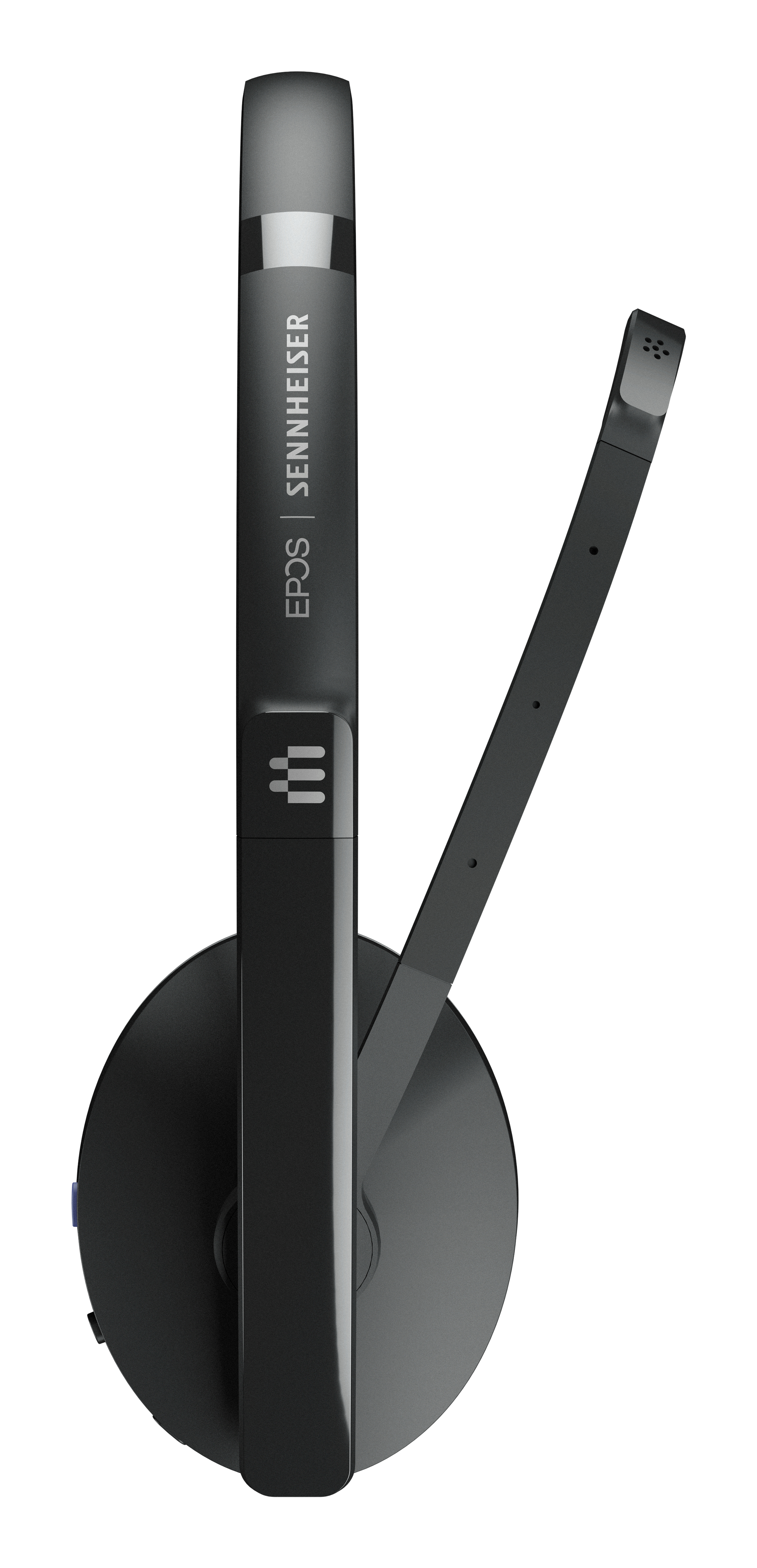 Cuffie nere con microfono, il marchio SENNHEISER è visibile.