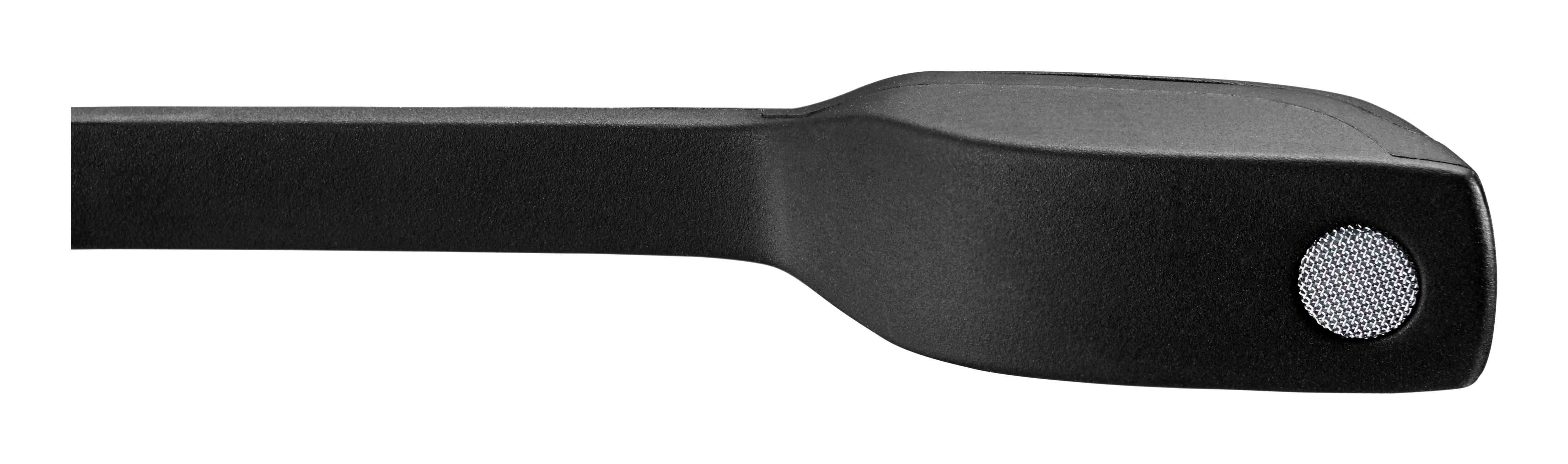 Zbliżenie mikrofonu czarnego zestawu słuchawkowego.