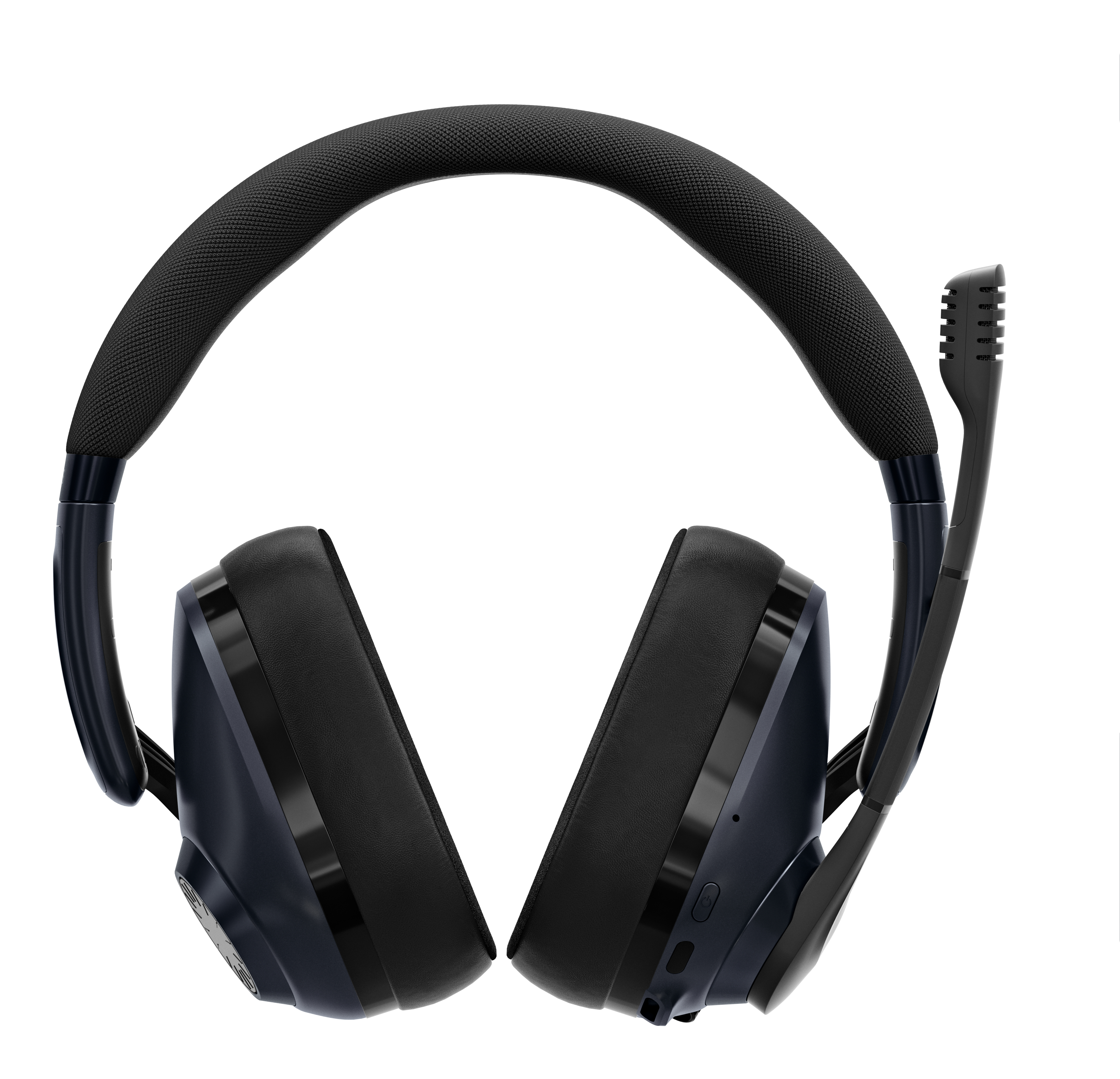 Schwarze Kopfhörer mit Mikrofon. Weißer Hintergrund. Over-Ear-Stil.