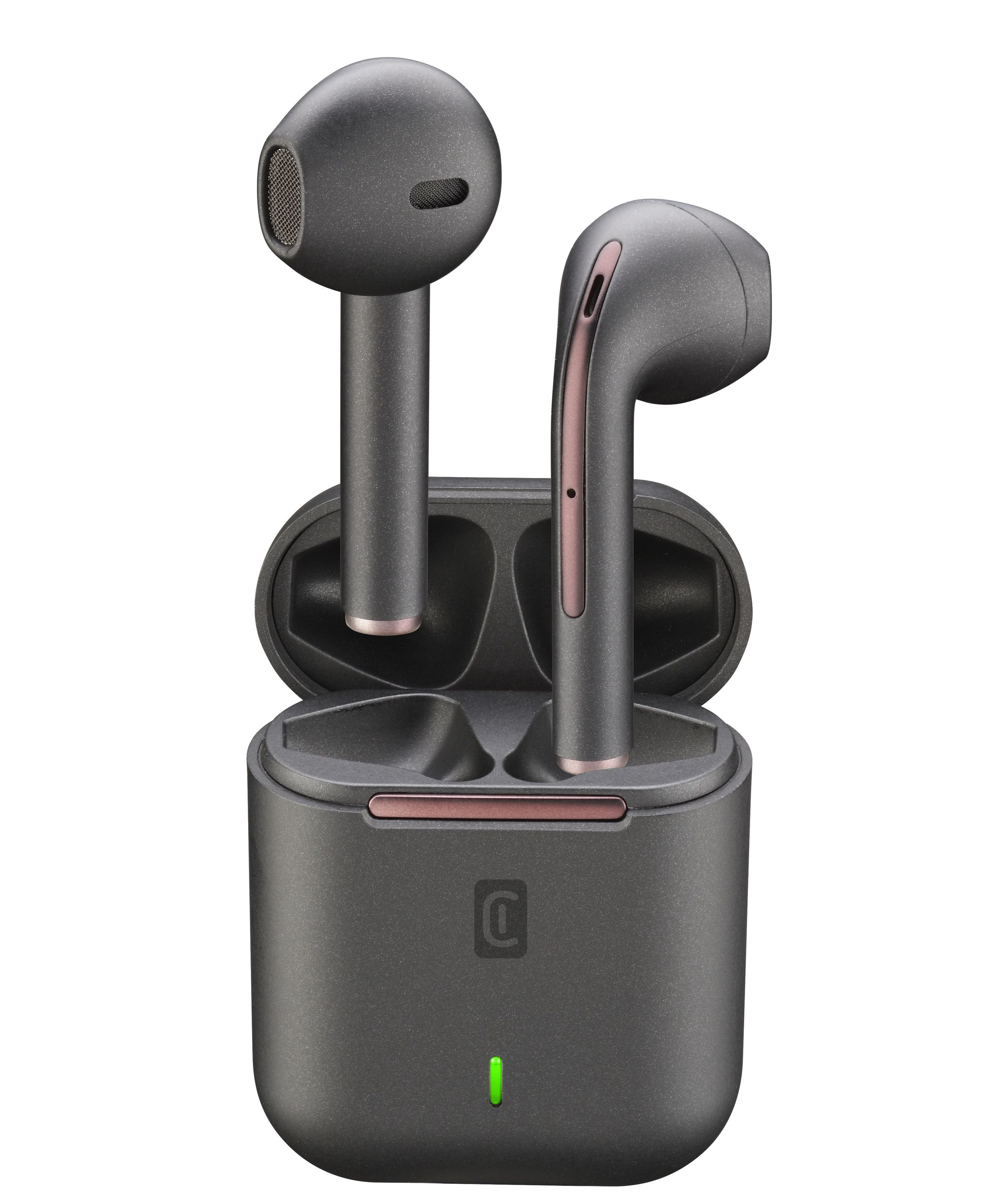 Auricolari wireless grigi in una custodia di ricarica.