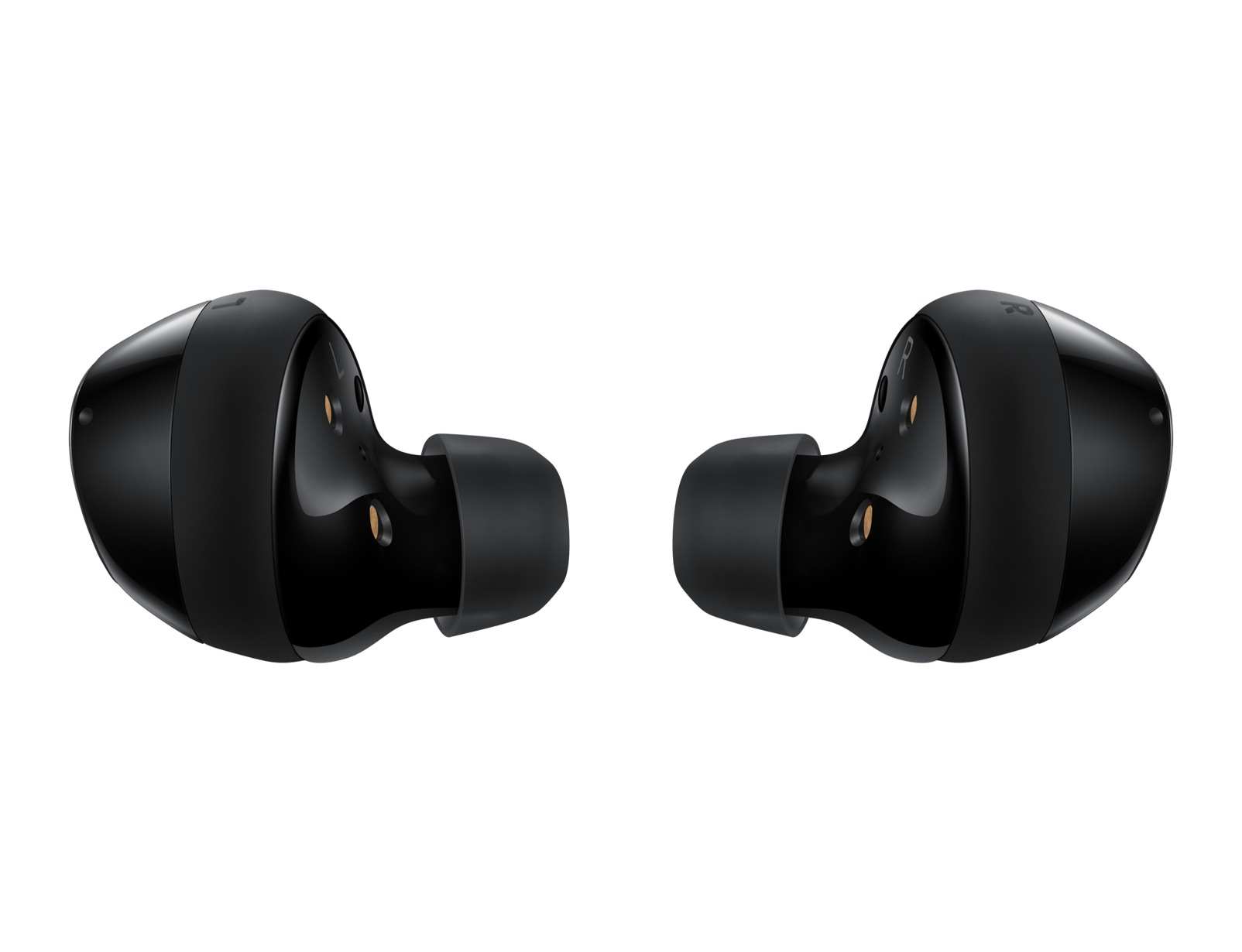 Paar schwarze Samsung Galaxy Buds.