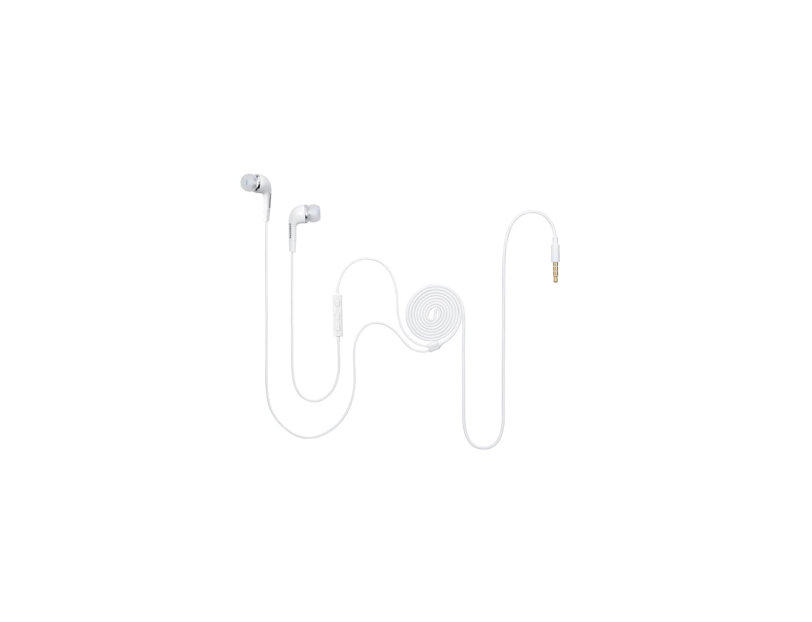 Auricolari bianchi. Hanno un cavo bianco. Lo sfondo è una superficie bianca.