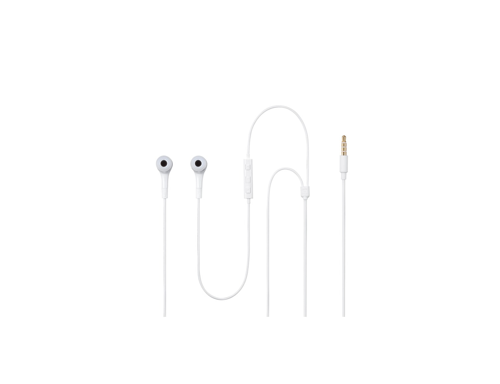 Auricolari bianchi con controllo bianco e jack bianco su sfondo bianco.