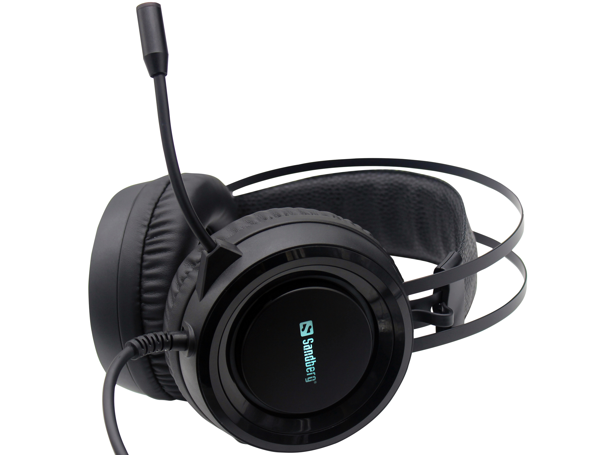 Schwarzes Gaming-Headset mit Mikrofon. Das Headset hat einen schwarzen Kopfbügel und Ohrmuscheln.