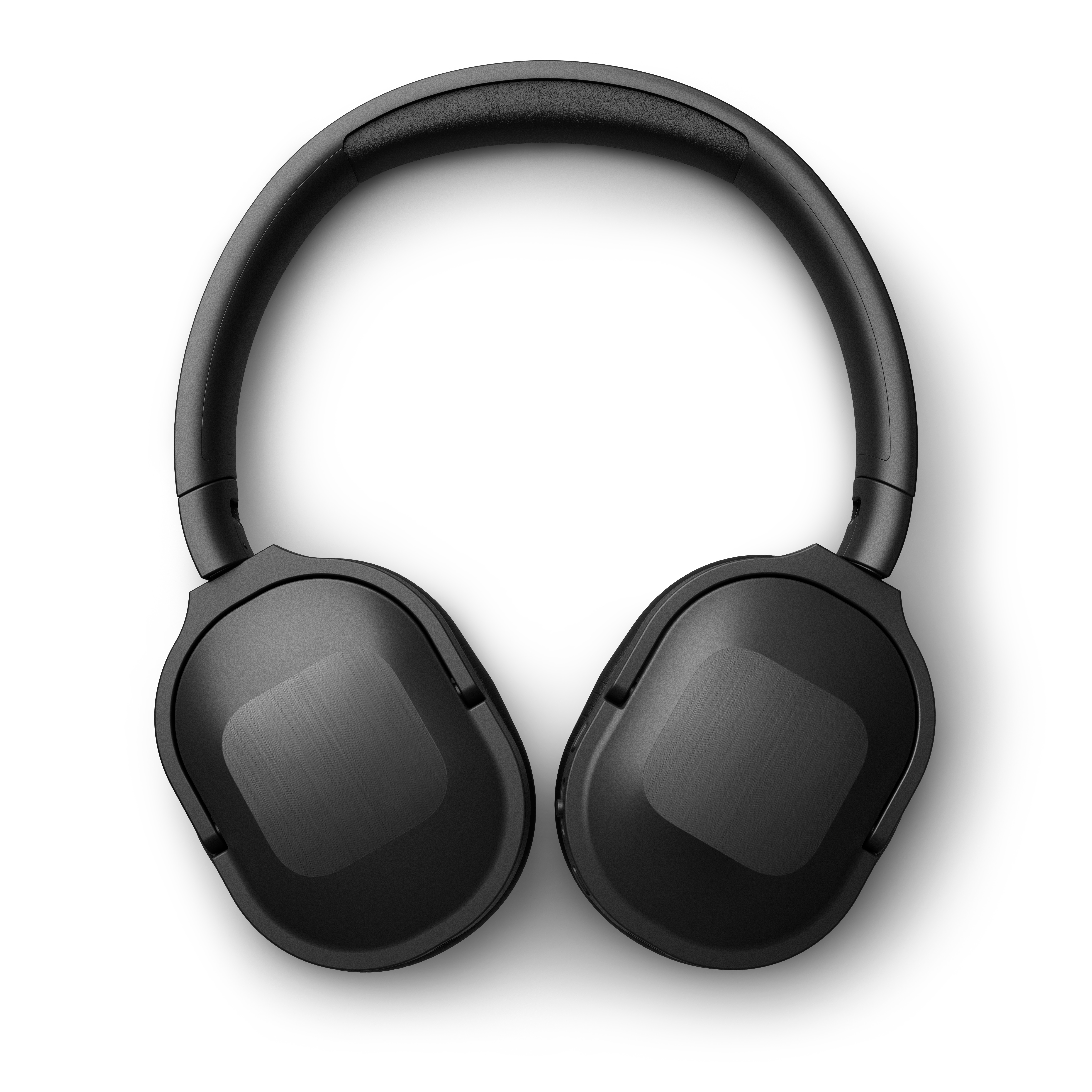 Schwarze Over-Ear-Kopfhörer. Die Ohrmuscheln sind groß und haben eine gebürstete Metalloptik.