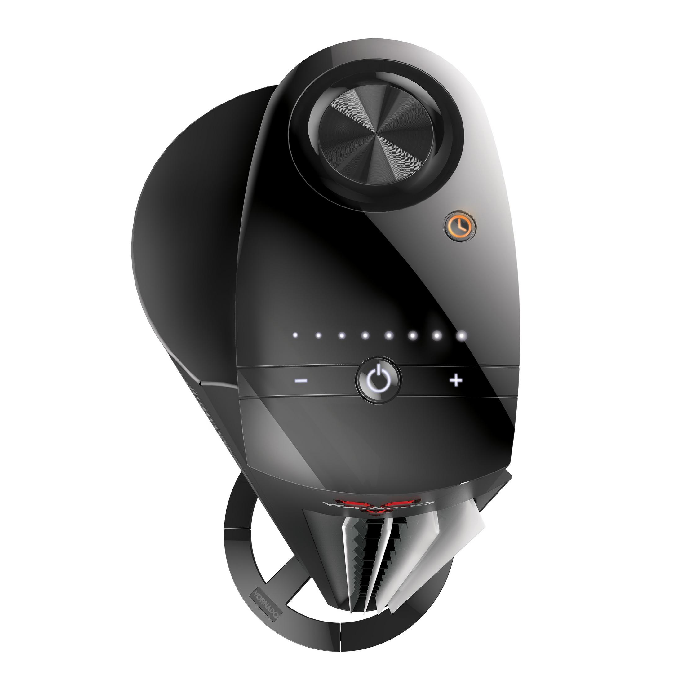 Czarny oczyszczacz powietrza z panelem sterowania i funkcją timera.