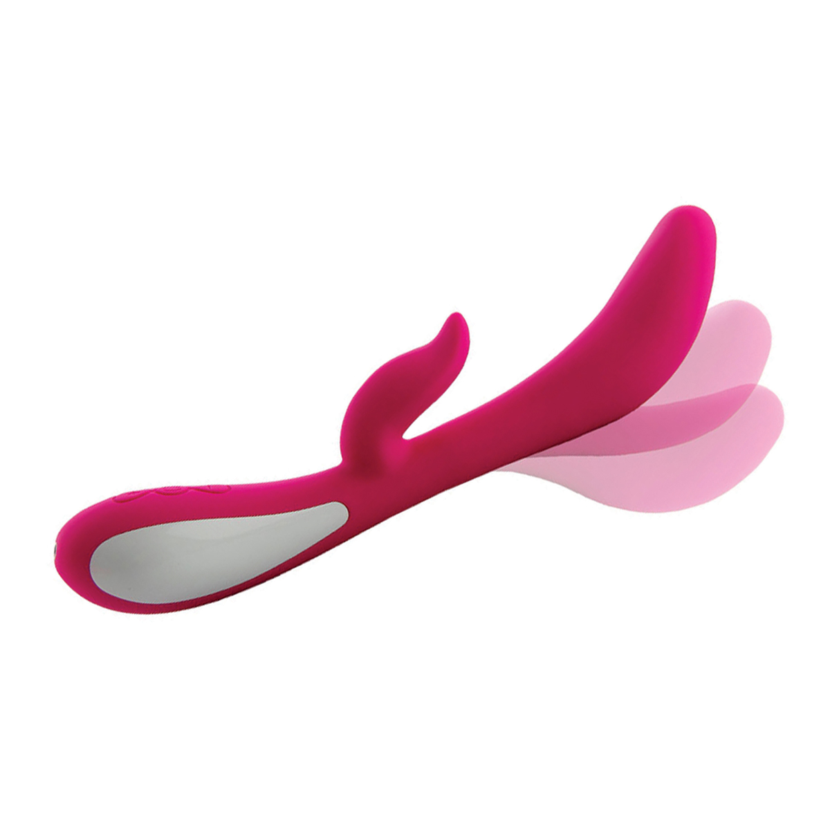 Rosa Vibrator-Spielzeug mit beweglichen Teilen. Weißer Hintergrund.