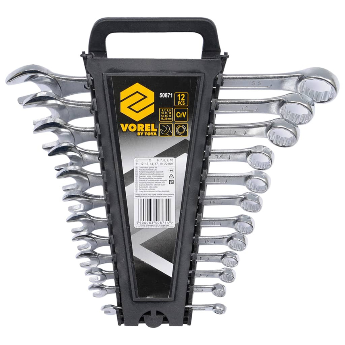 Schraubenschlüsselsatz in einem Halter, mit verschiedenen Größen für mechanische Zwecke.