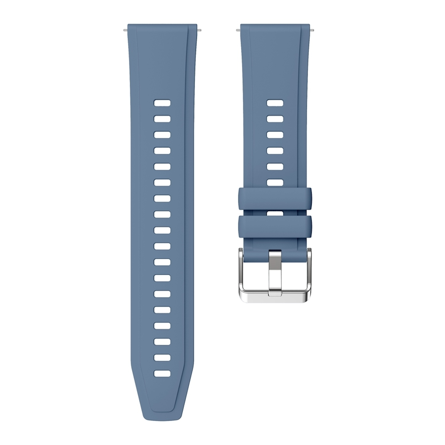 Zwei blaue Uhrenarmbänder mit Metallschnalle und mehreren Löchern.