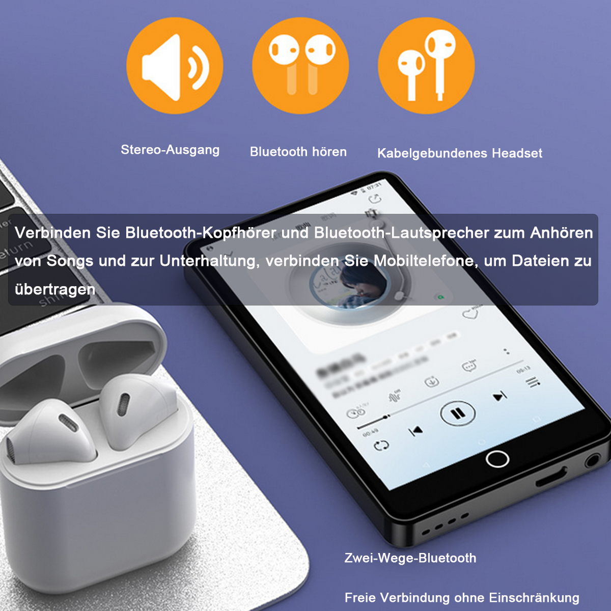 Weiße Ohrhörer in Ladeetui. Telefon und Text über Bluetooth. Weißer Hintergrund.