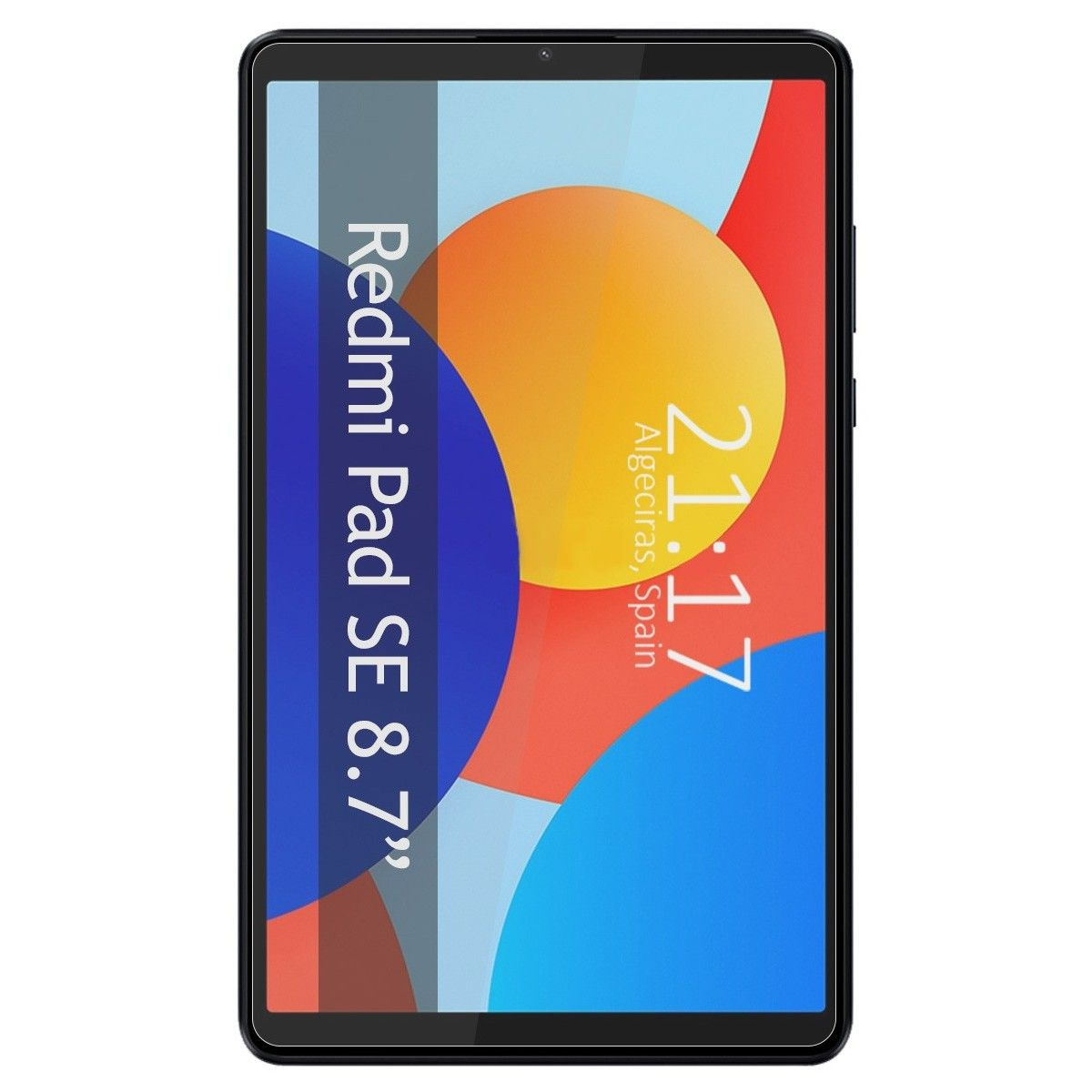 Tableta con fondo colorido. Muestra 'Redmi Pad SE 8.7"' y la hora.