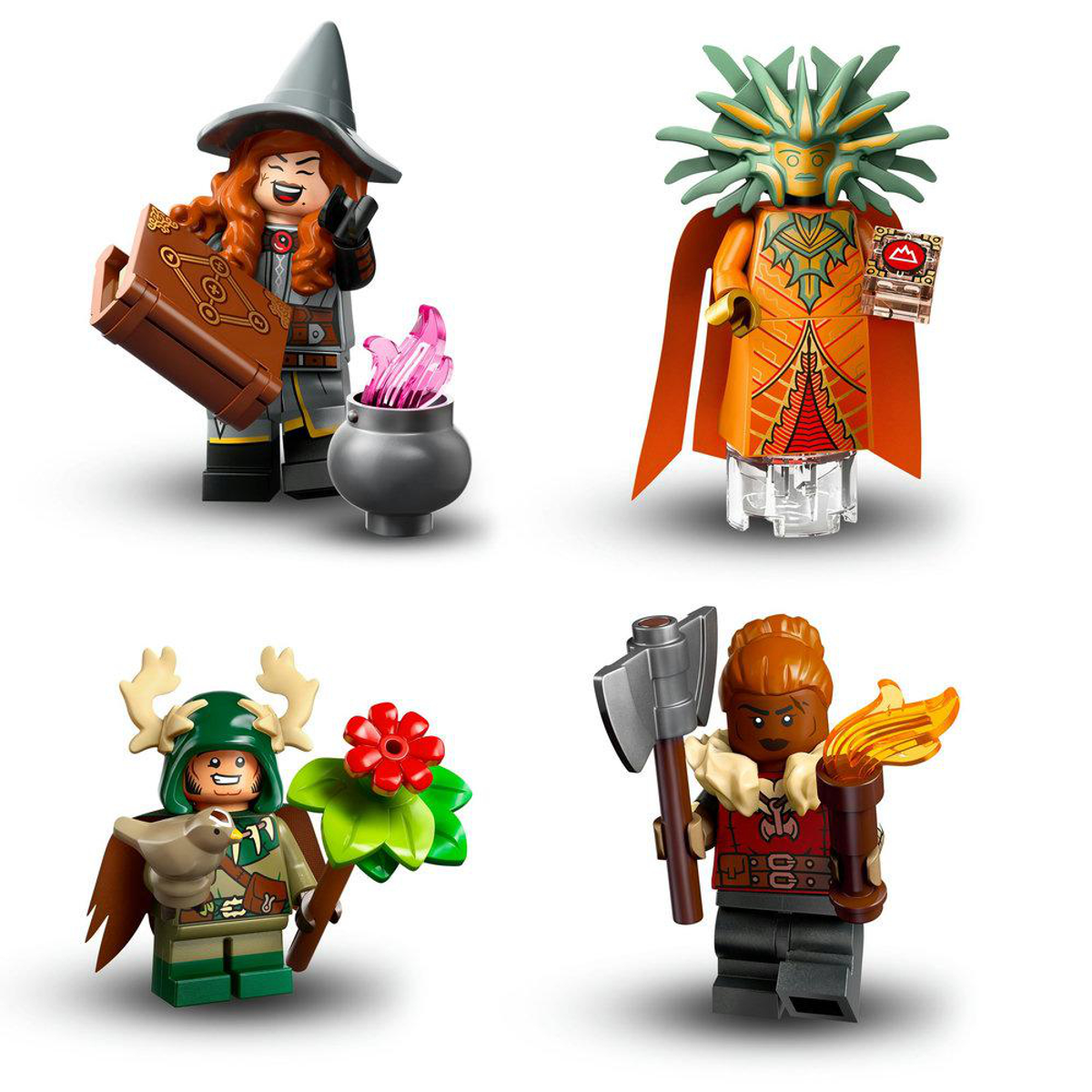Quattro personaggi Lego, uno con un libro, un altro con un bastone e altri due.