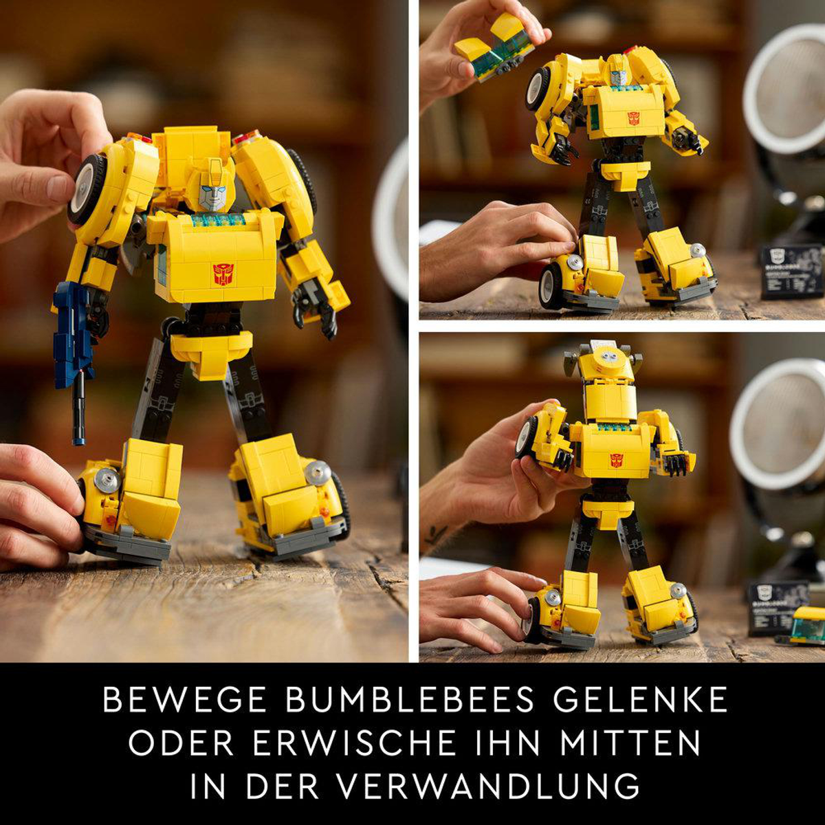 Robot LEGO Bumblebee w różnych pozach.