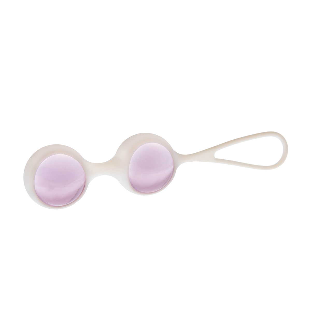Ein weißer und rosa Vaginalball, der für Übungen konzipiert ist.