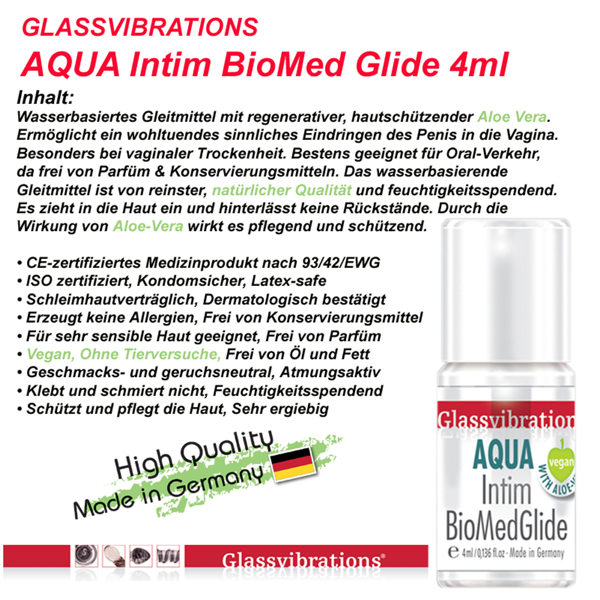 Flasche Intim-Gleitmittel mit Text und Markenlogo. Es ist eine klare Flüssigkeit.