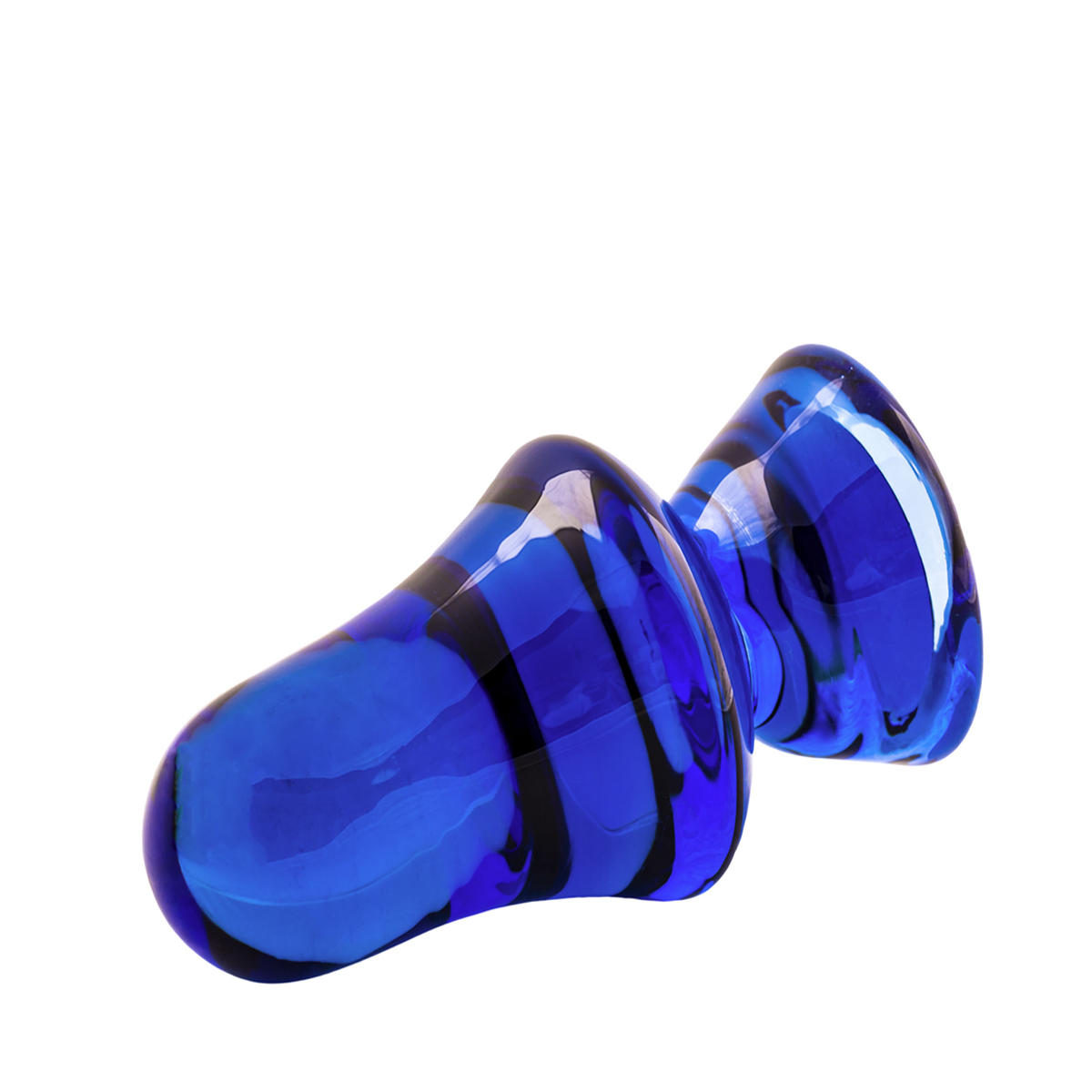 Blaue Glaspfeife mit schwarzen Streifen.