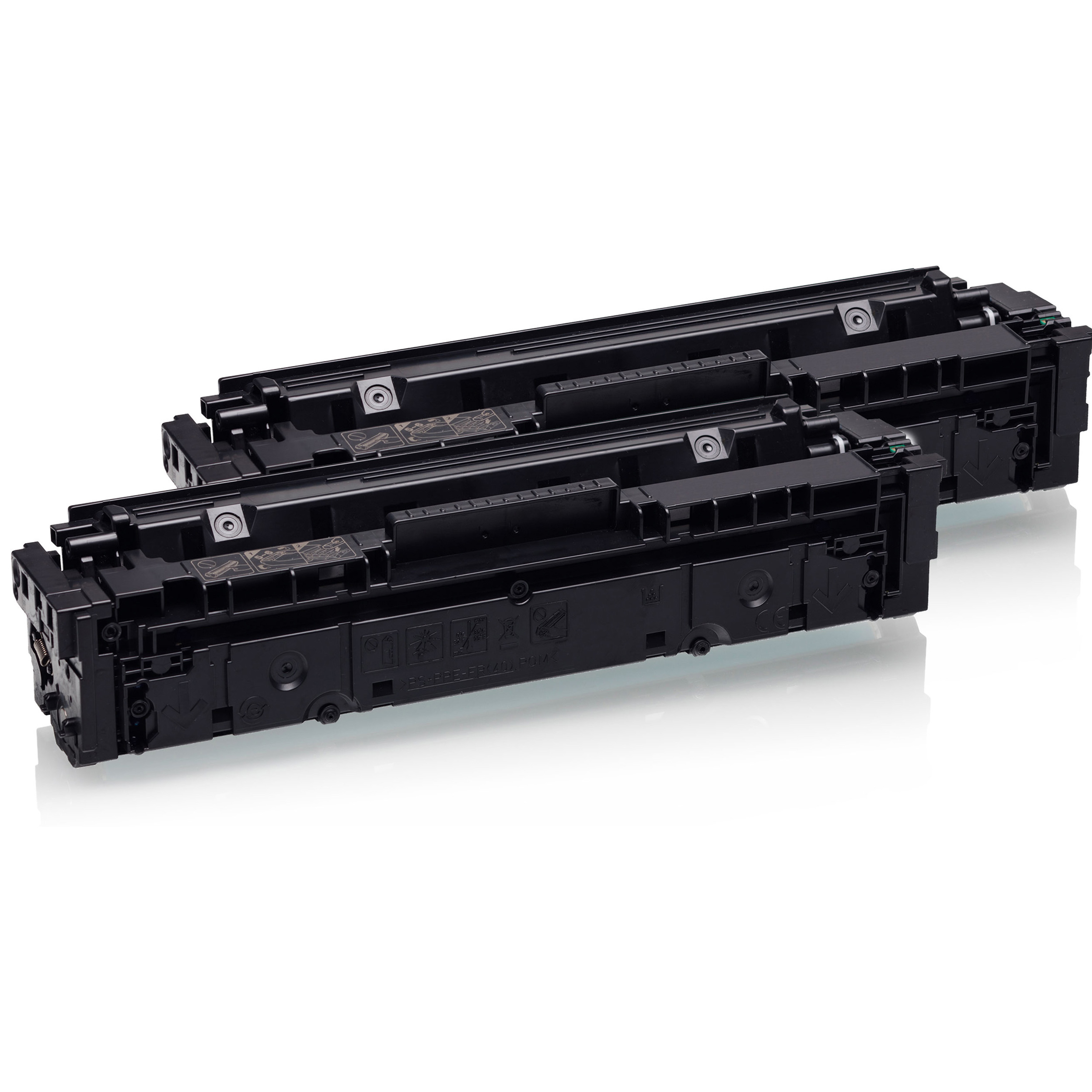 Due cartucce toner nere per una stampante su sfondo bianco.