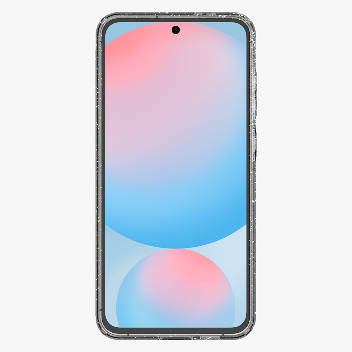 Un smartphone avec un écran coloré et une coque de protection.